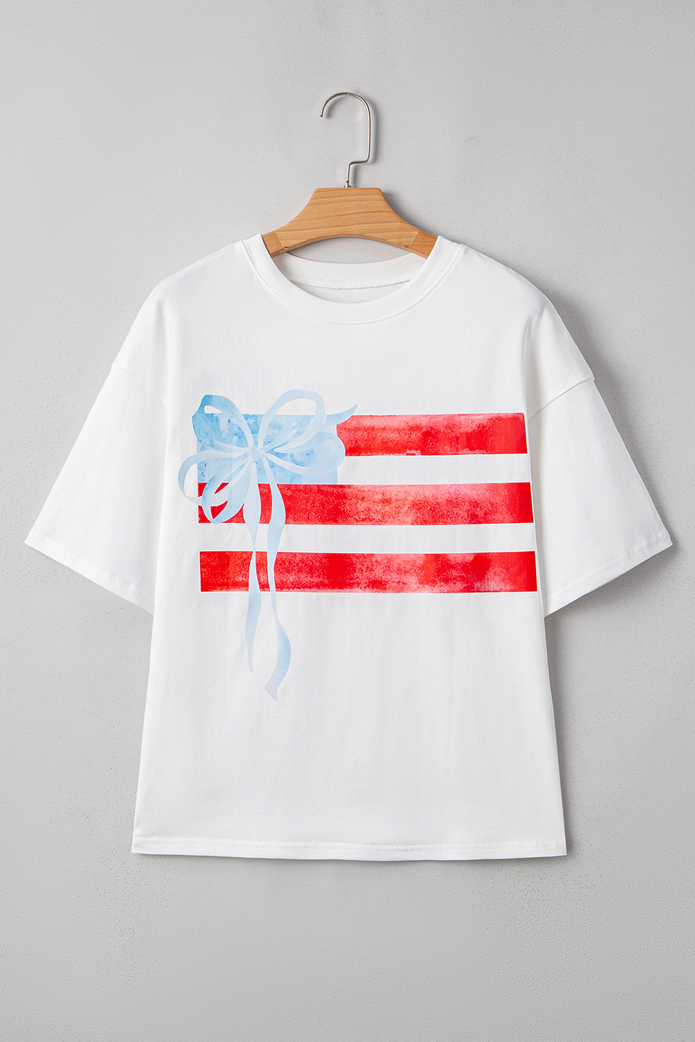 Myosotis Flag Bow Graphic Crewneck Tee - loveforevers