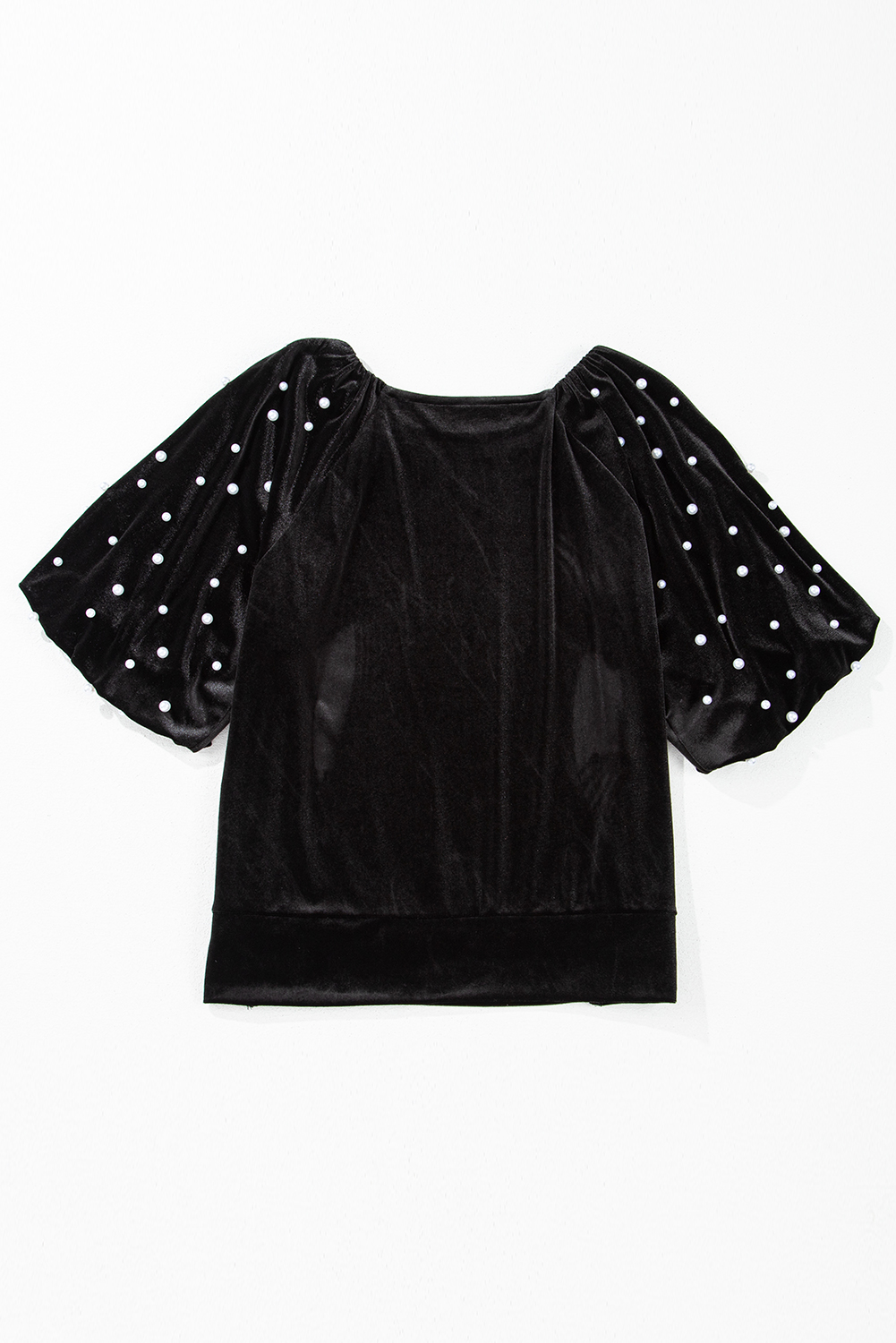 Black Pearl Beaded Half Sleeve Velvet Top - loveforevers