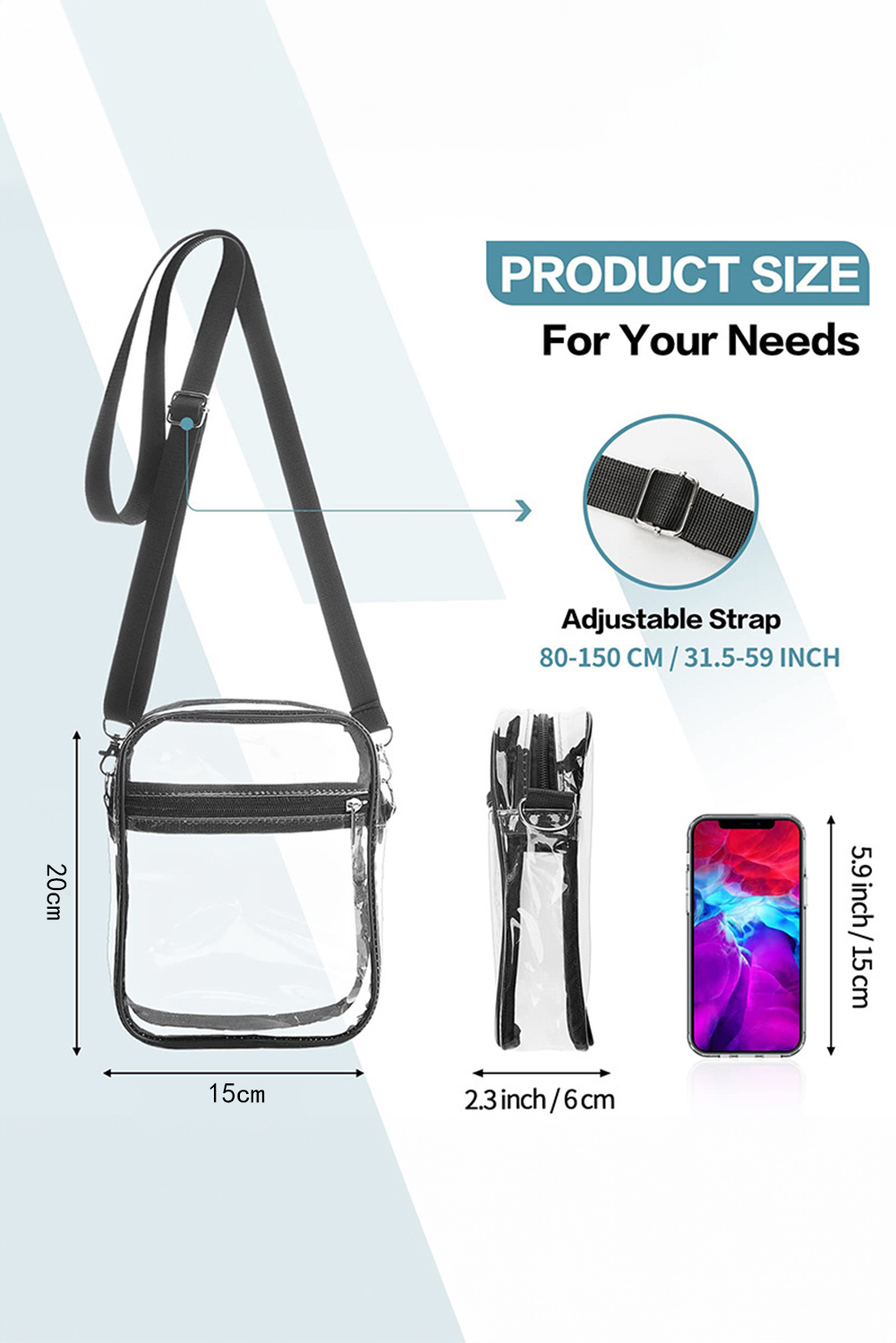 Black Transparent PVC Zipper Crossbody Bag - loveforevers