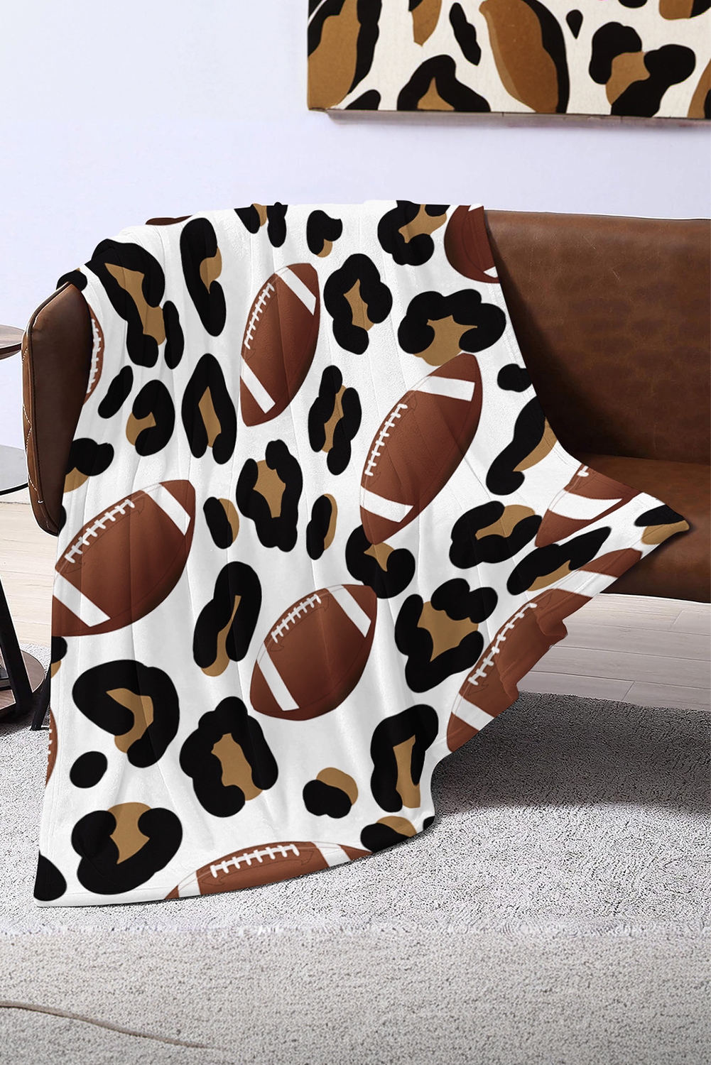White Leopard & Rugby Football Print Flannel Blanket - loveforevers