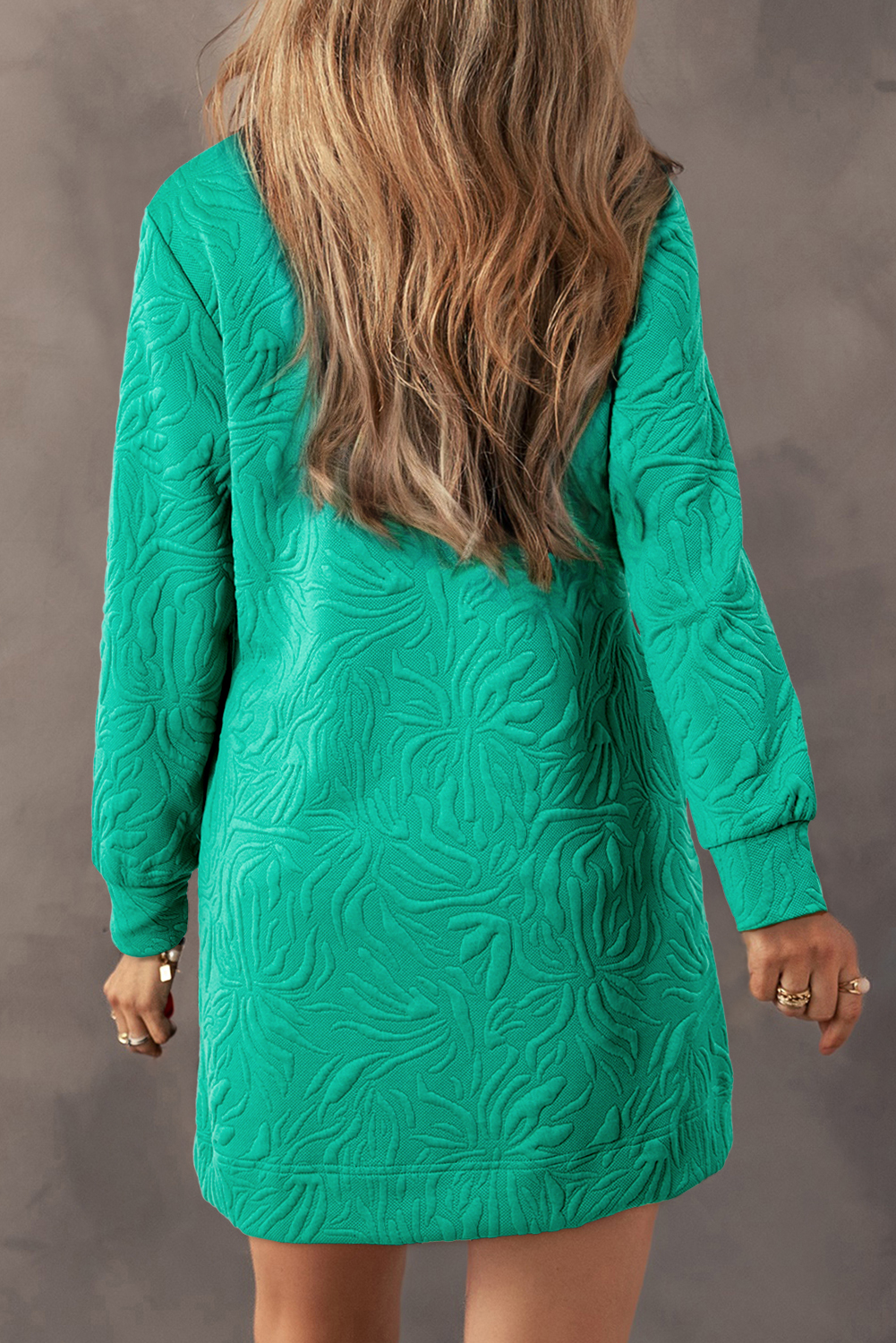 Sea Green Jacquard Textured Quarter Zipper Shift Mini Dress - loveforevers