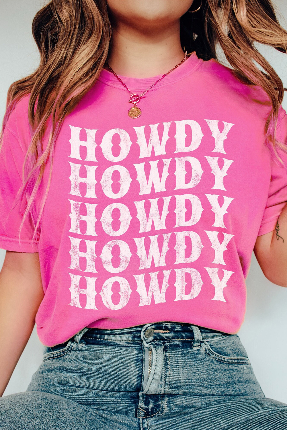 Sachet Pink HOWDY Graphic Western Crew Neck Tee - loveforevers
