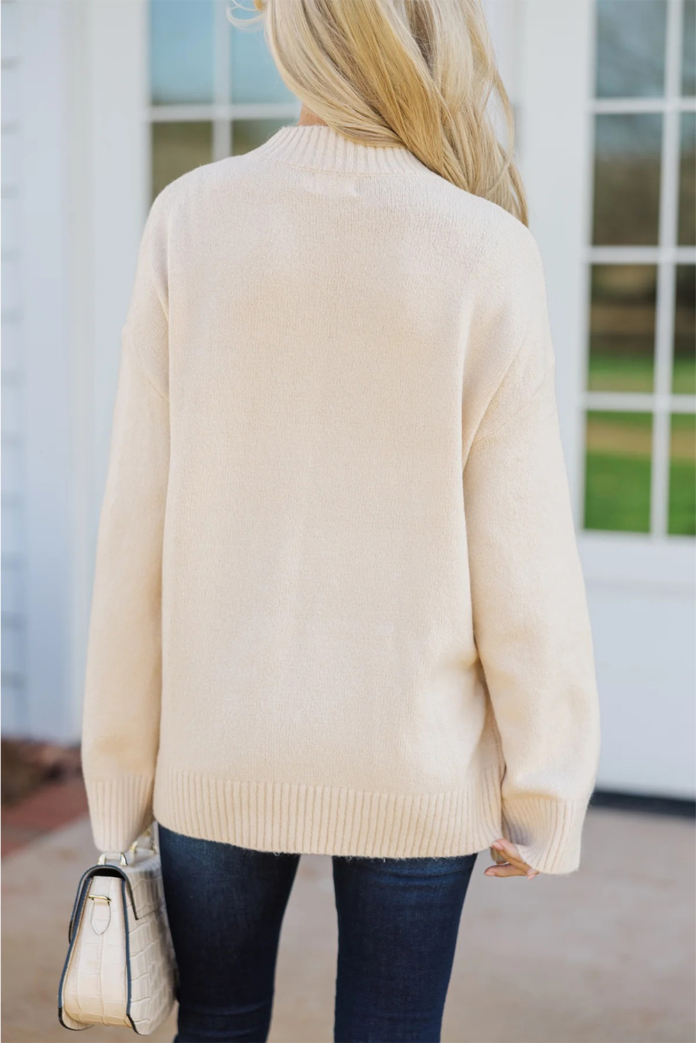 White Embroidered Flower Bouquet Ribbed Trim Loose Sweater - loveforevers