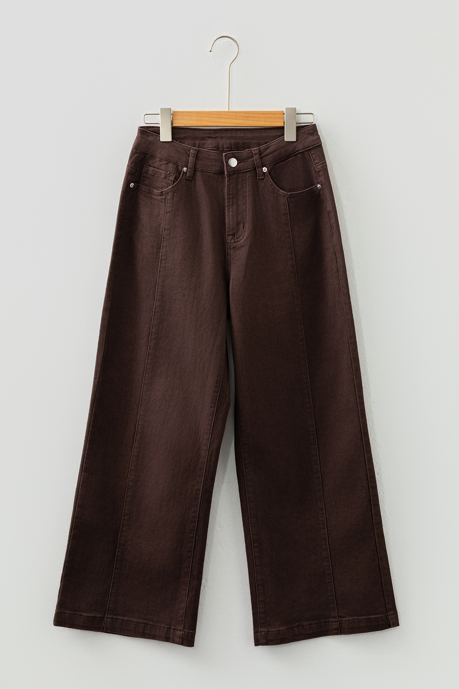 Apricot Solid Color Seamed Center Wide Leg Cropped Jeans - loveforevers