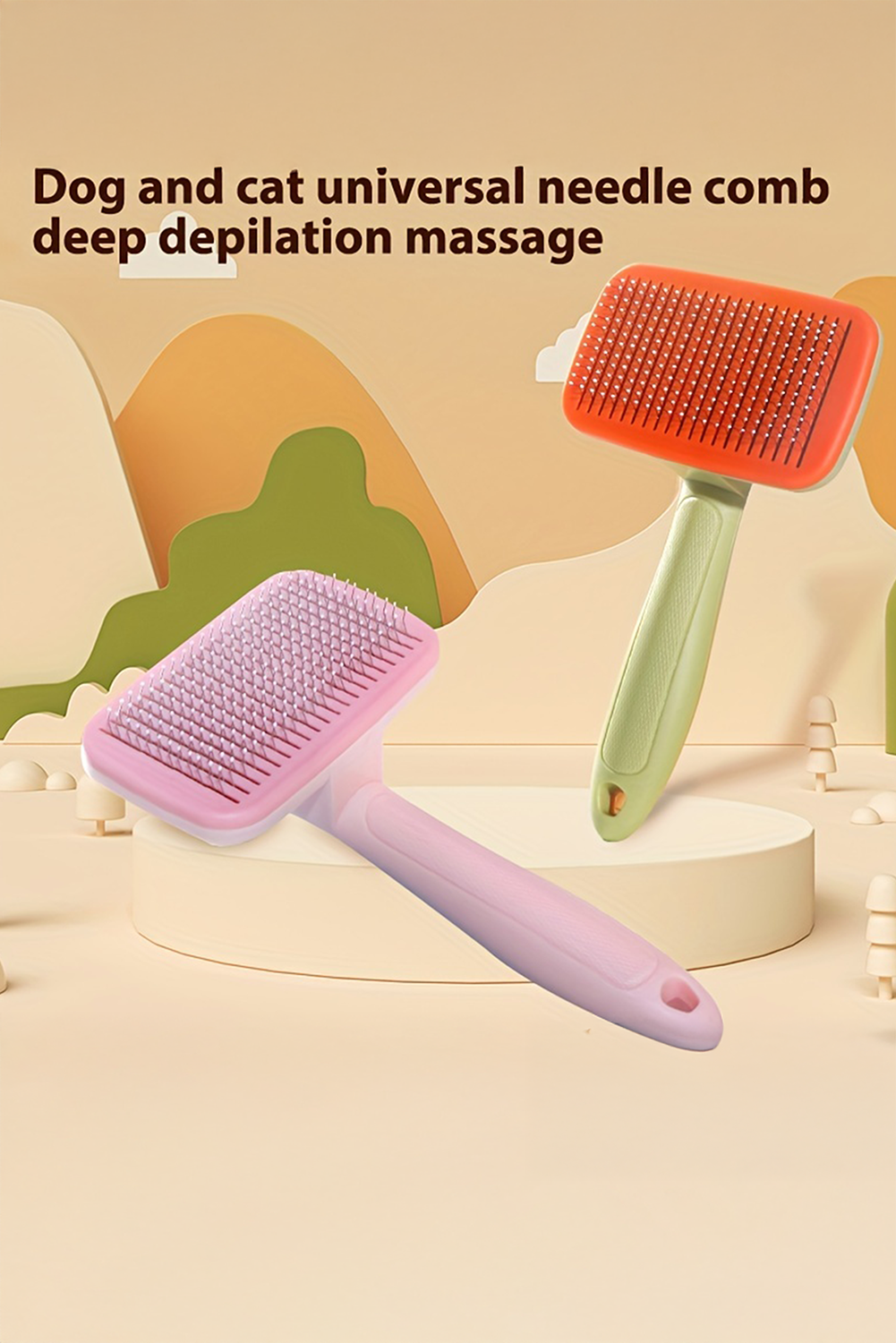 Pink Self Cleaning Gently Grooming Brush Pet Comb - loveforevers