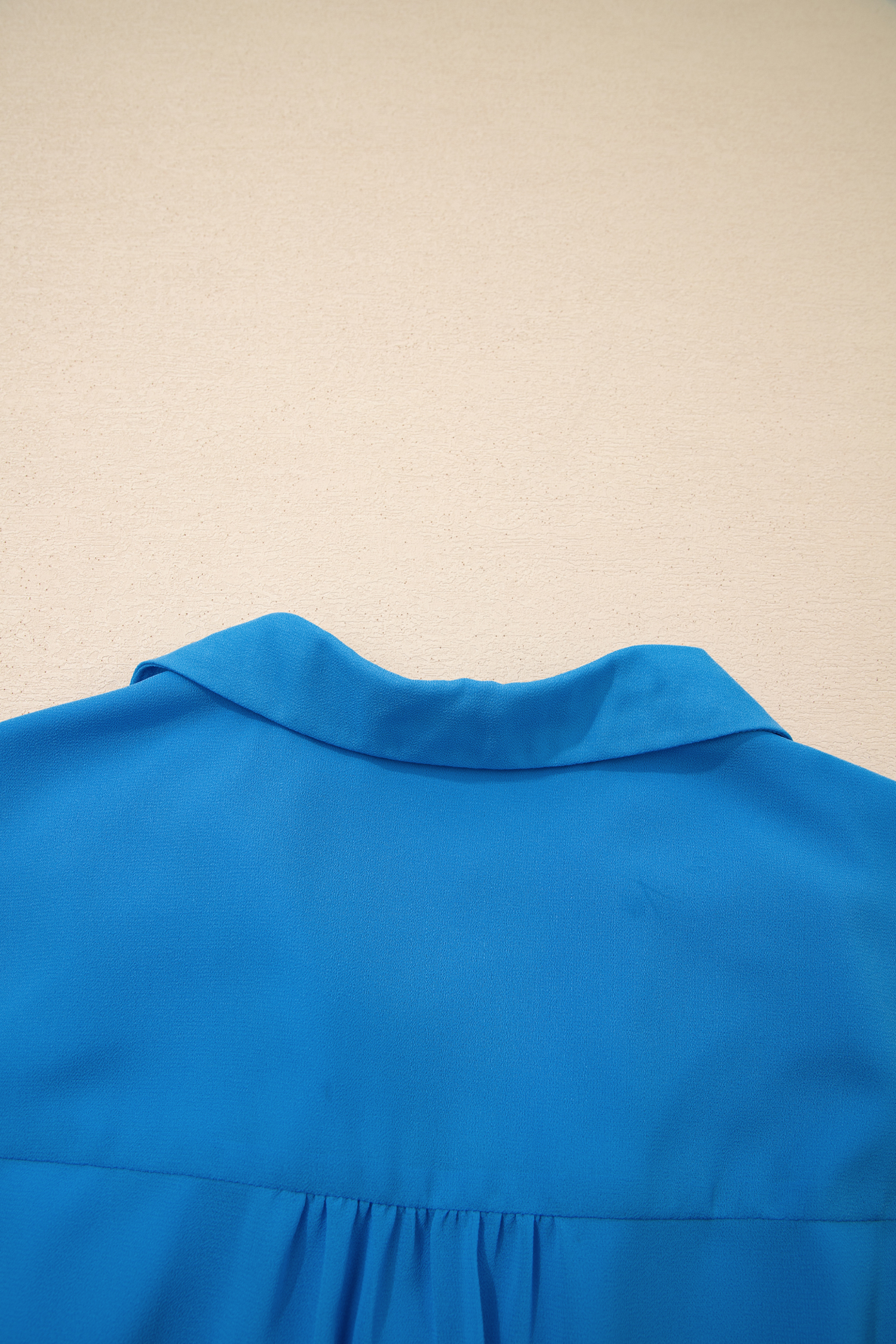 Blue Half Buttons Collared Elastic Waist Sleeveless Shirt Dress - loveforevers