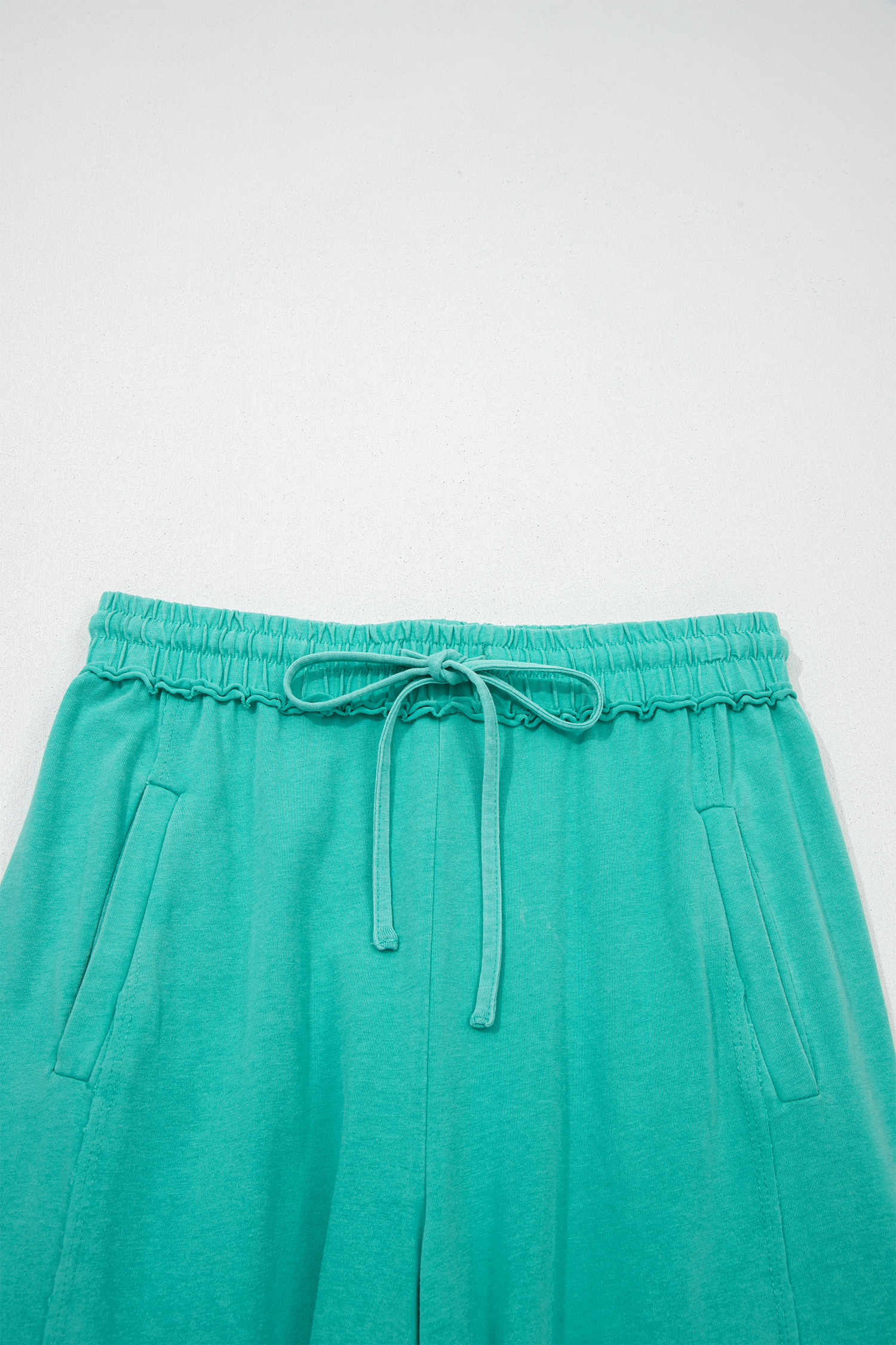 Sea Green Mineral Wash Drawstring Elastic Waist Raw Hem Loose Pants - loveforevers