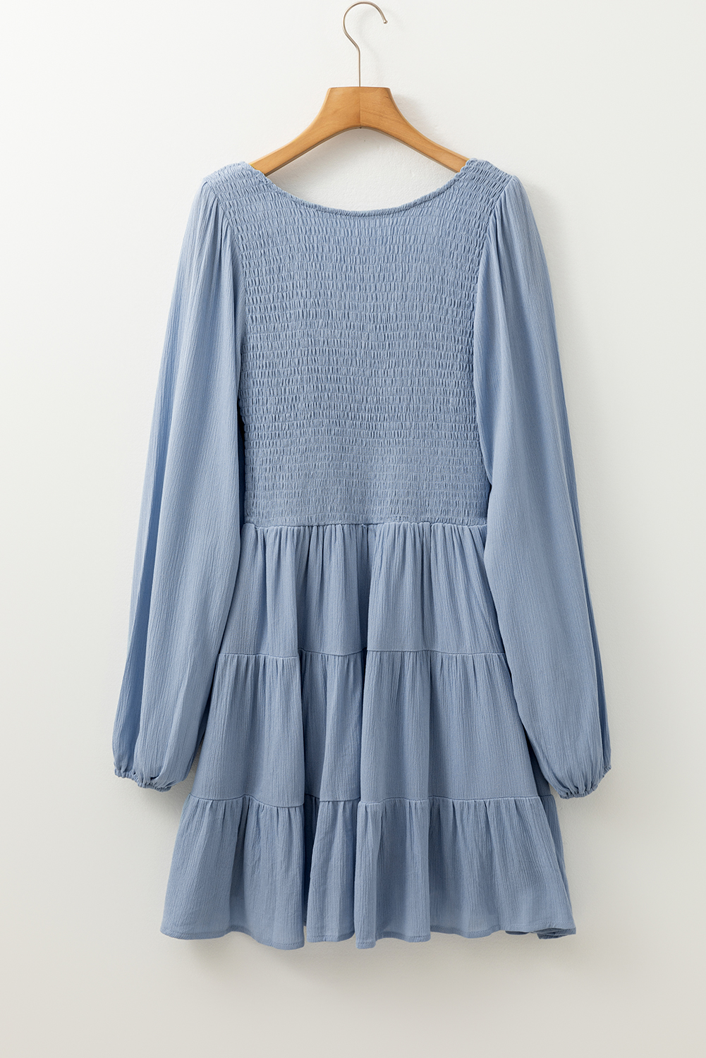 Ashleigh Blue Long Sleeve V Neck Smocked Tiered Mini Dress - loveforevers