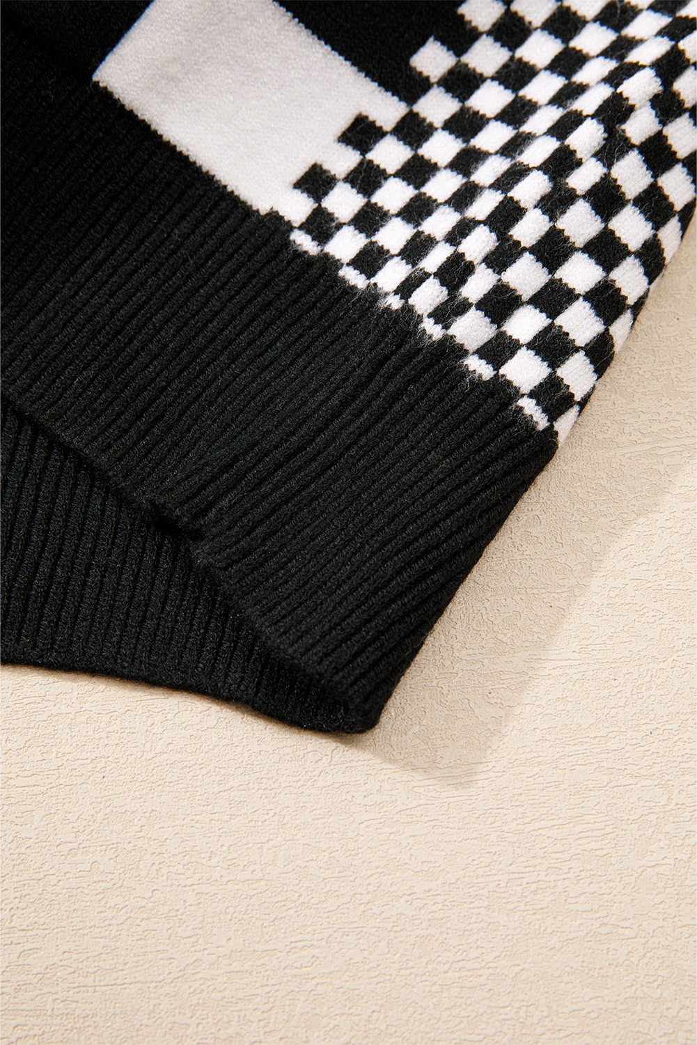 Khaki Checkered Print Drop Shoulder Round Neck Sweater - loveforevers
