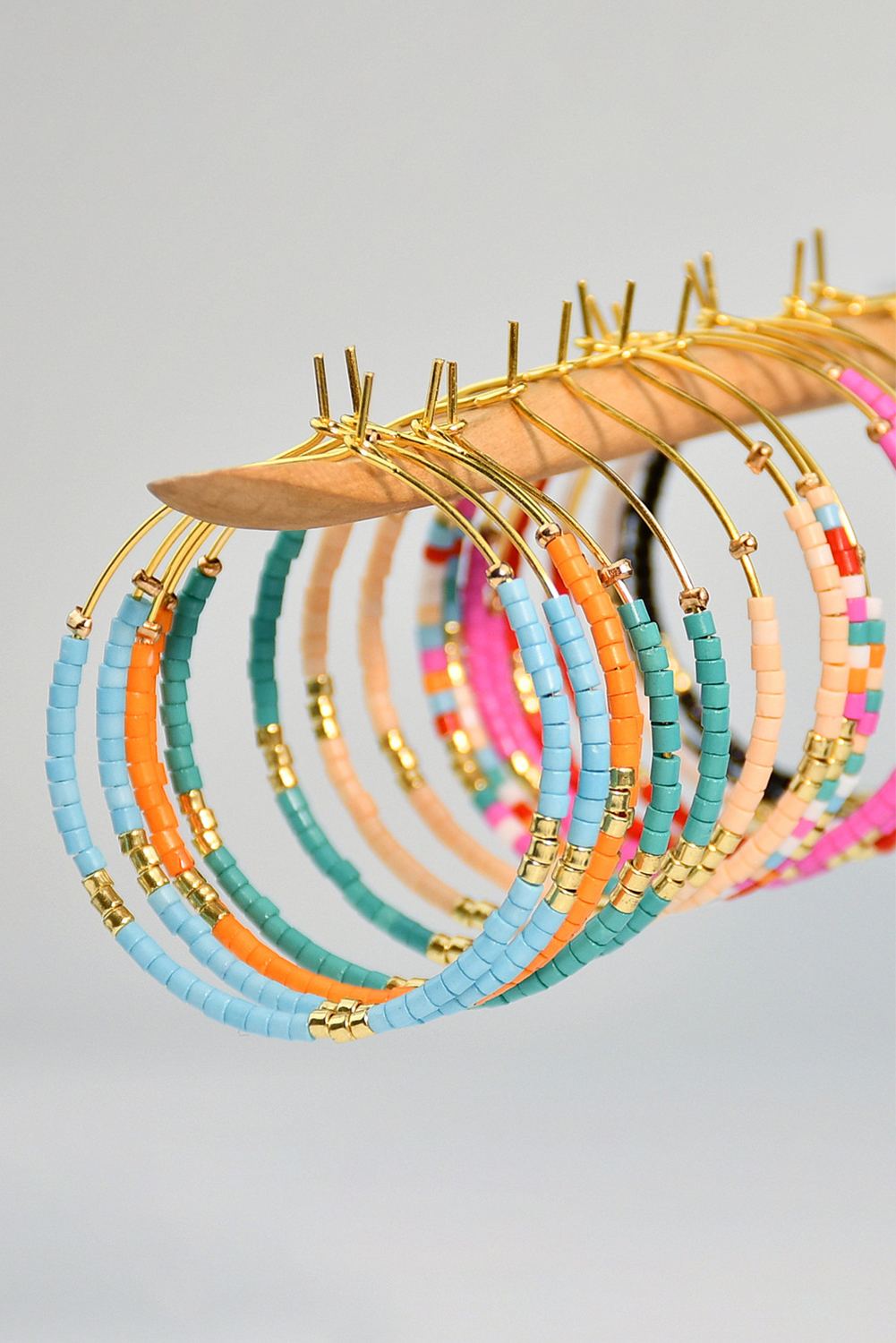 Rose Red 1 Pairs of Rice Beads Gold Plated Alloy Hoop Earrings - loveforevers