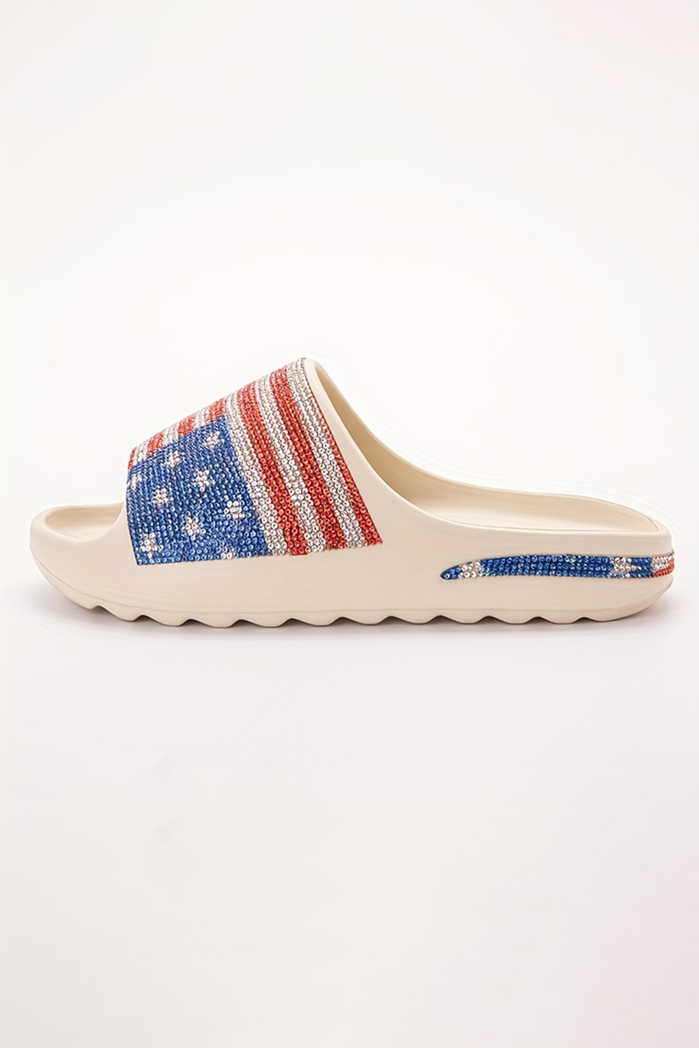 Black Rhinestone American Flag Thick Sole Slippers - loveforevers