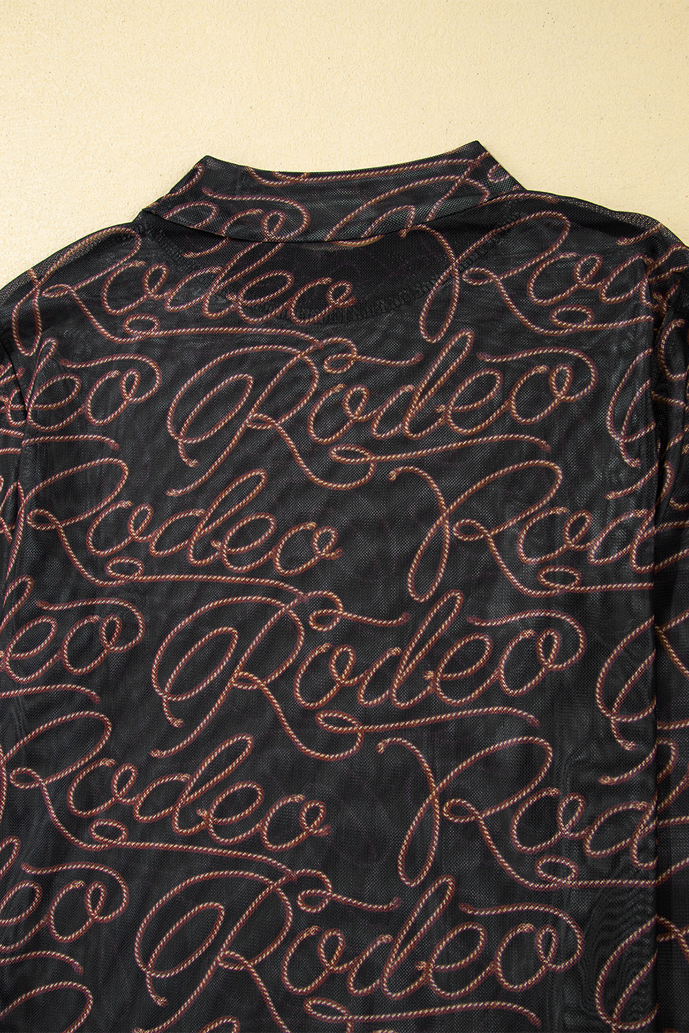Brown Rodeo Print Round Neck Slim Fit Mesh T Shirt - loveforevers