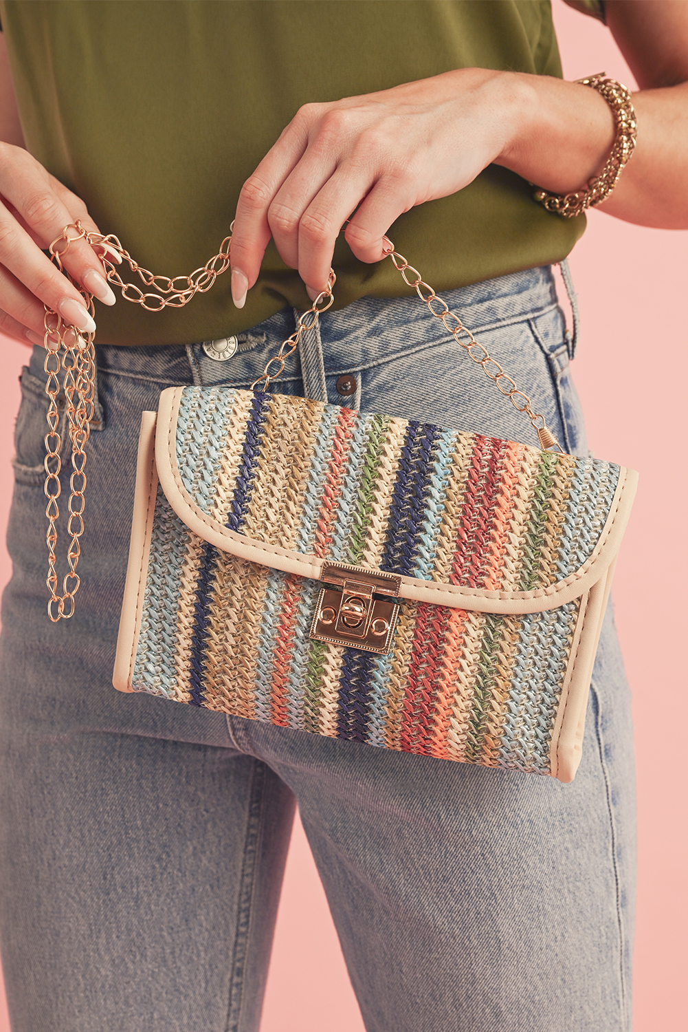 Iceland Blue Striped Crochet Flapped Single Shoulder Bag - loveforevers