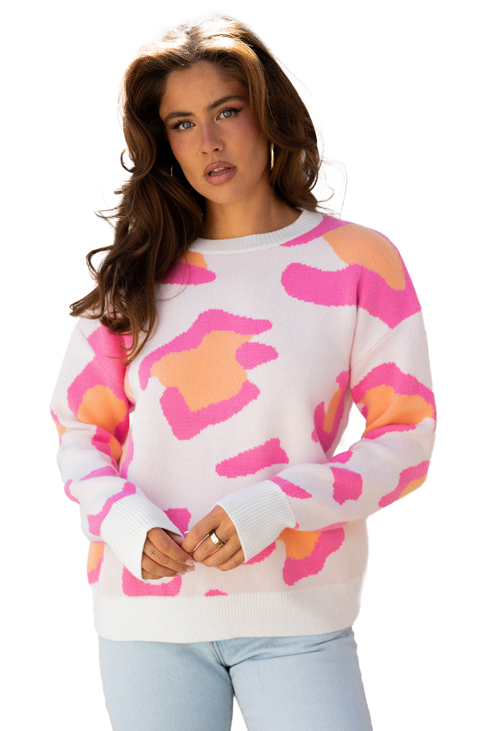 Sachet Pink Playful Leopard Print Drop Shoulder Baggy Sweater - loveforevers