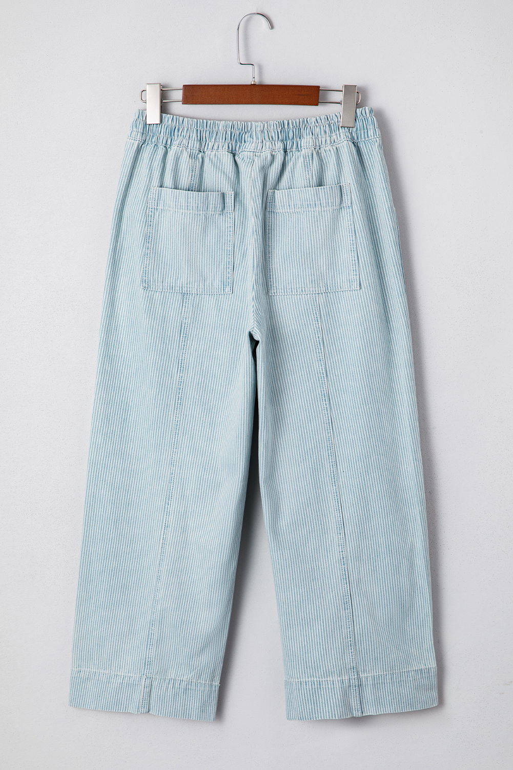 Sky Blue Stripe Mid Rise Drawstring Waist Jeans - loveforevers