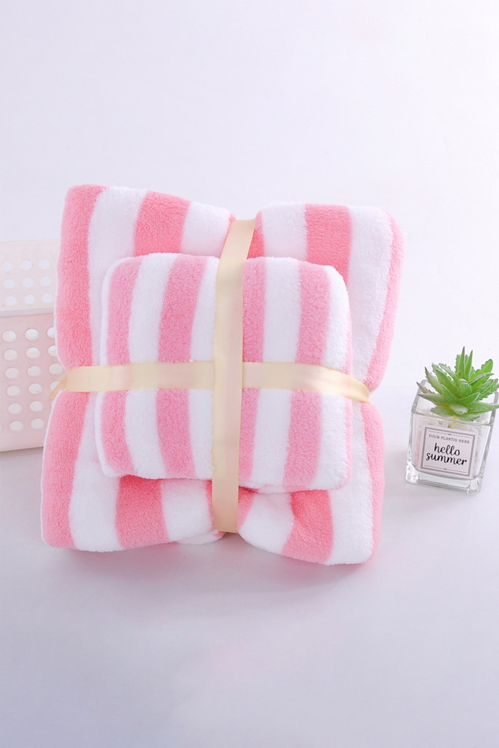 Pink Striped Plush Bath Towel Set - loveforevers