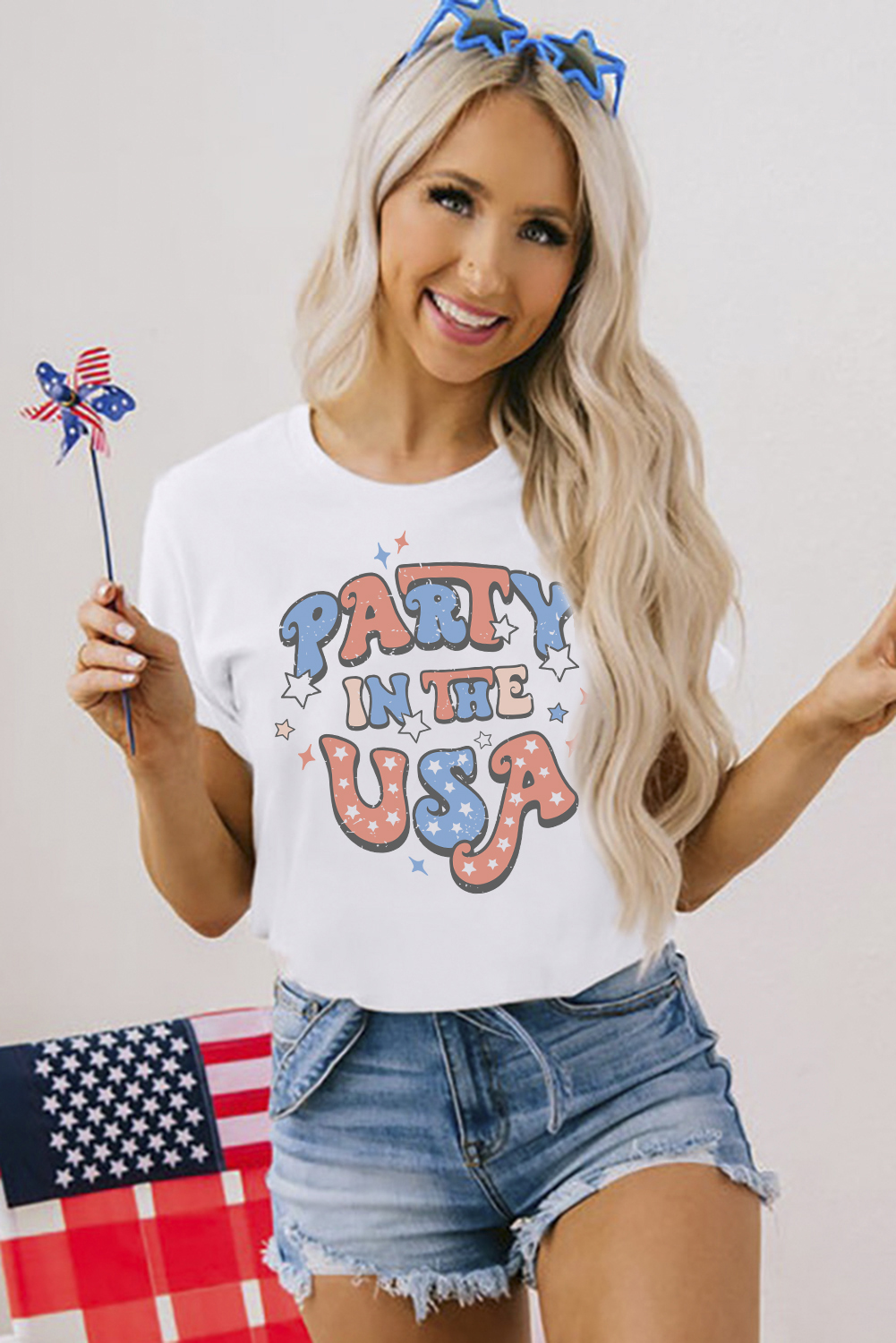 White PARTY IN THE USA Flag Fashion Graphic Tee - loveforevers