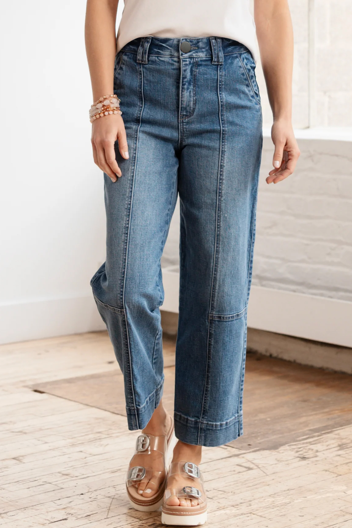 Sail Blue Exposed Stitching Straight Jeans - loveforevers