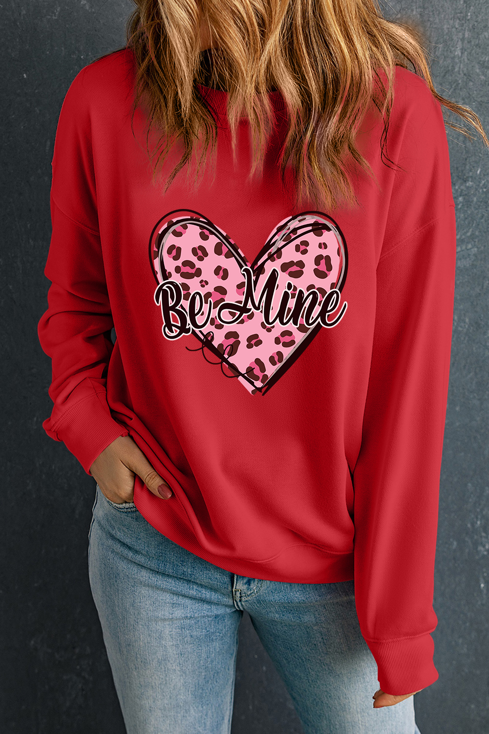 Red Be mine Leopard Heart Printed Valentines Sweatshirt - loveforevers