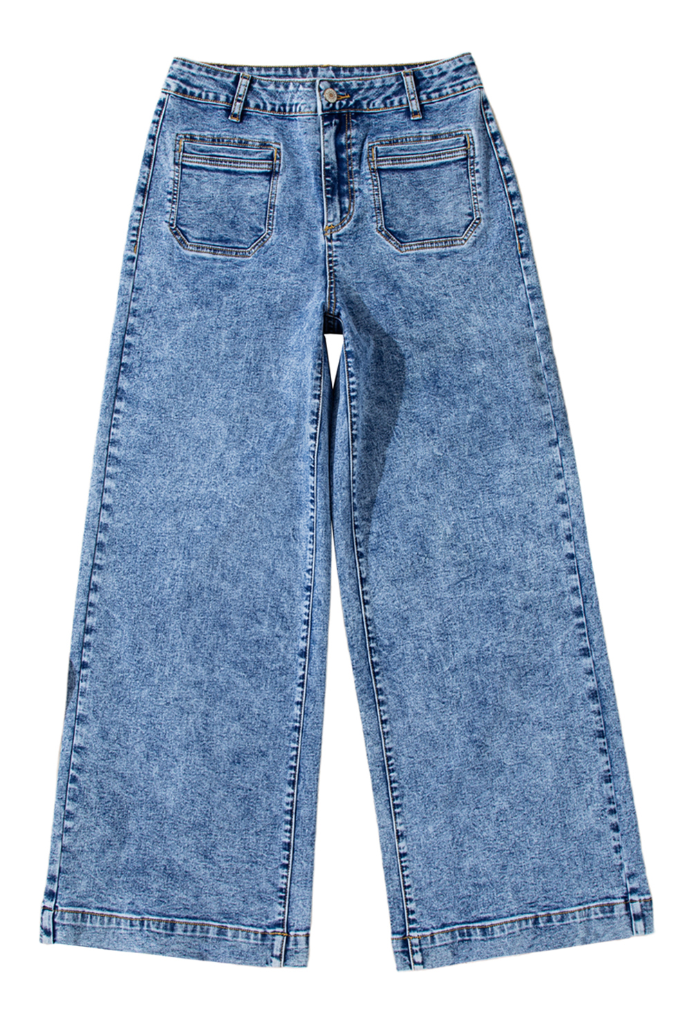 Light Blue Chic Patch Pocket Straight Leg Loose Jeans - loveforevers