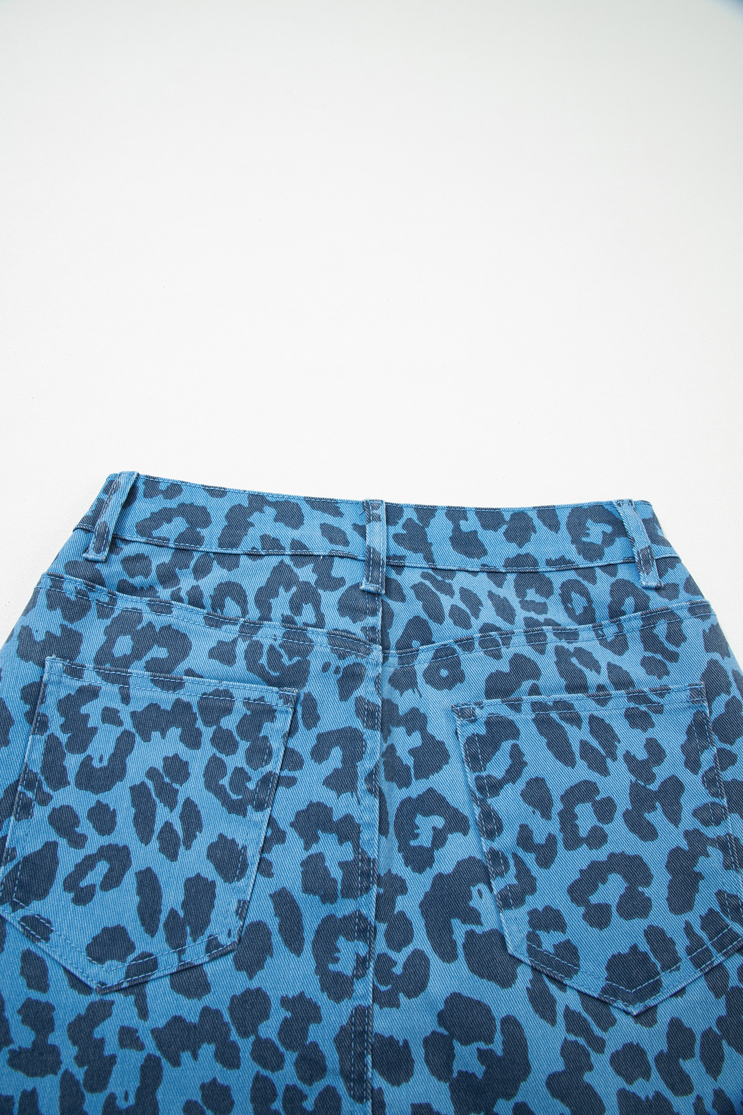 Brown Leopard Denim Frayed Split Denim Midi Skirt - loveforevers