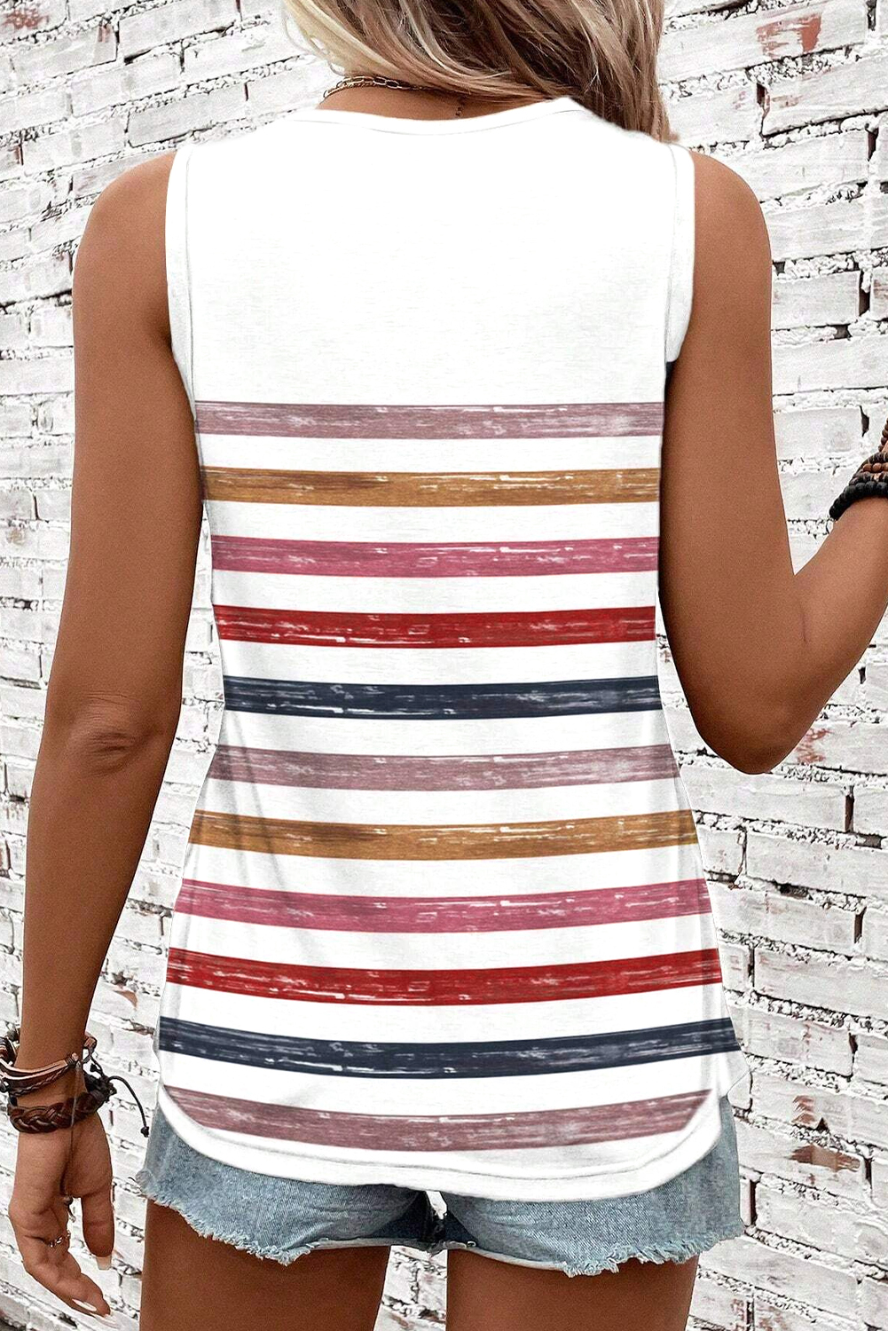 Red Stripe Rainbow Round Neck Tank Top - loveforevers