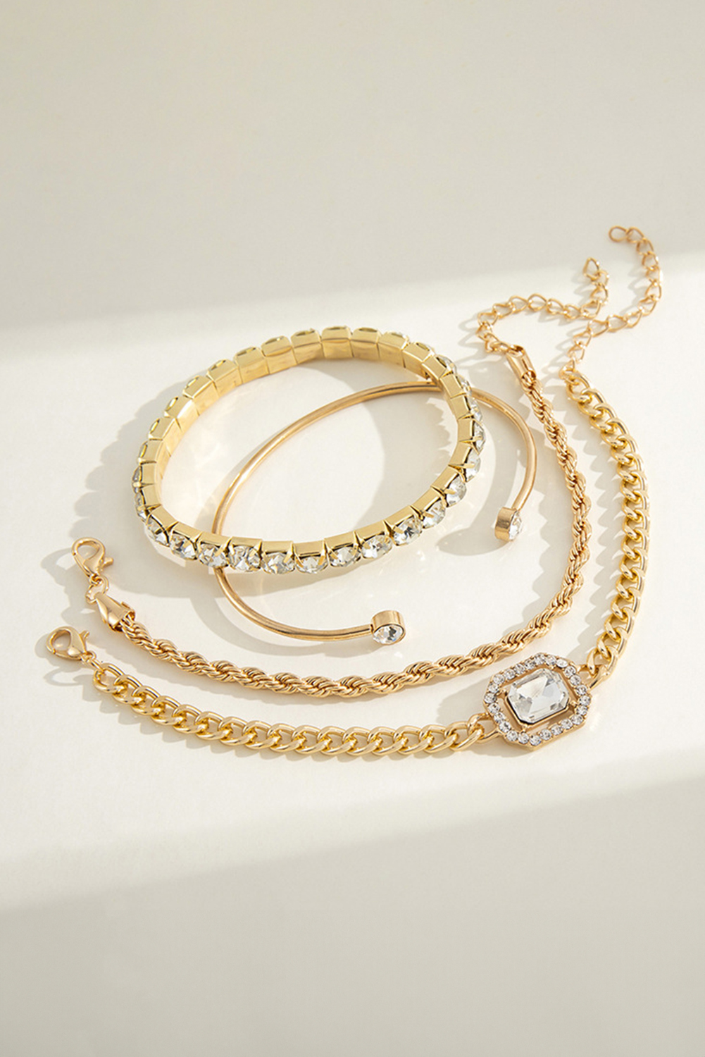 Gold 4pcs Diamond Chained Braided Bangle Bracelet Set - loveforevers