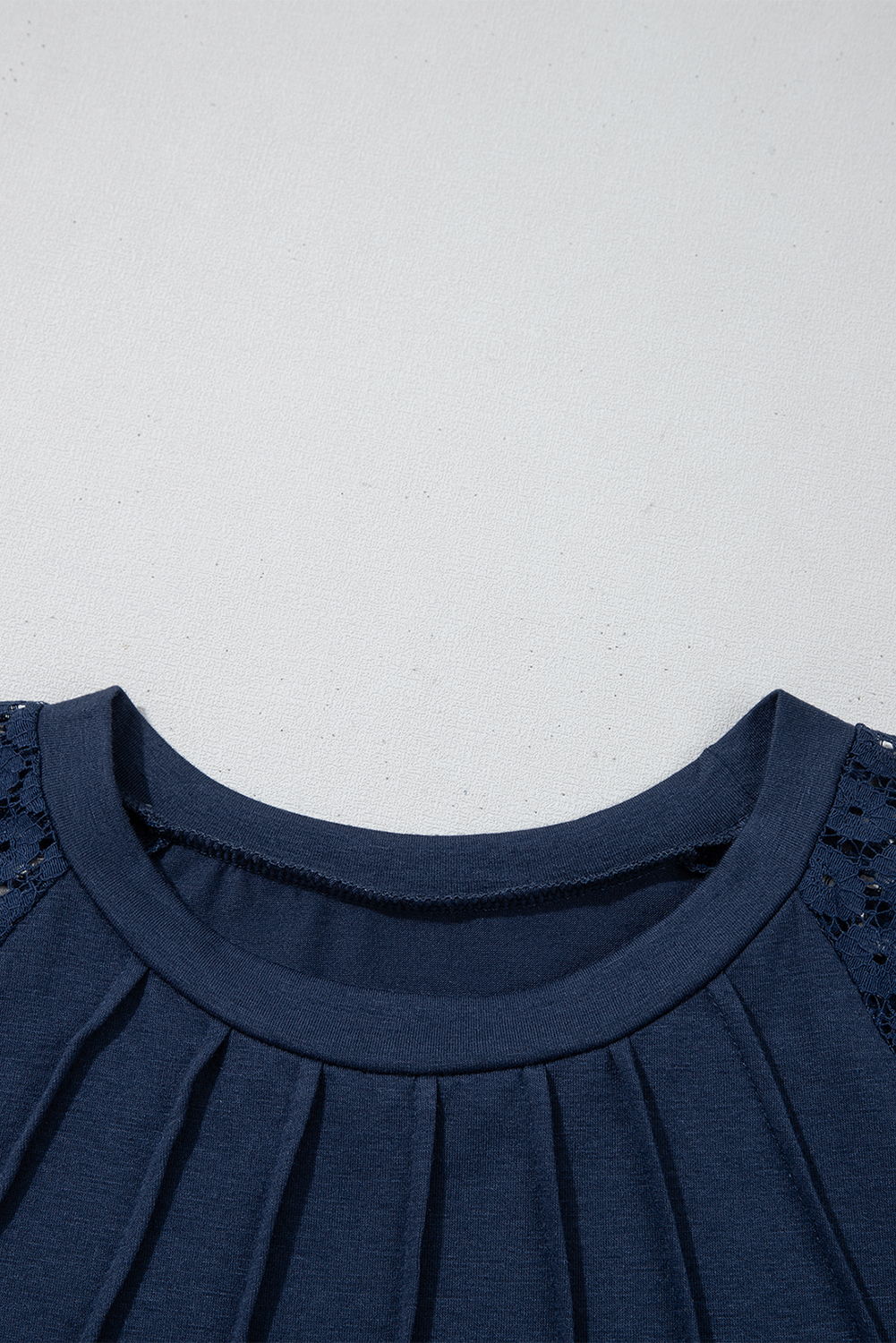 Navy Blue Contrast Lace Raglan Sleeve Pleated Detail Shift Dress - loveforevers