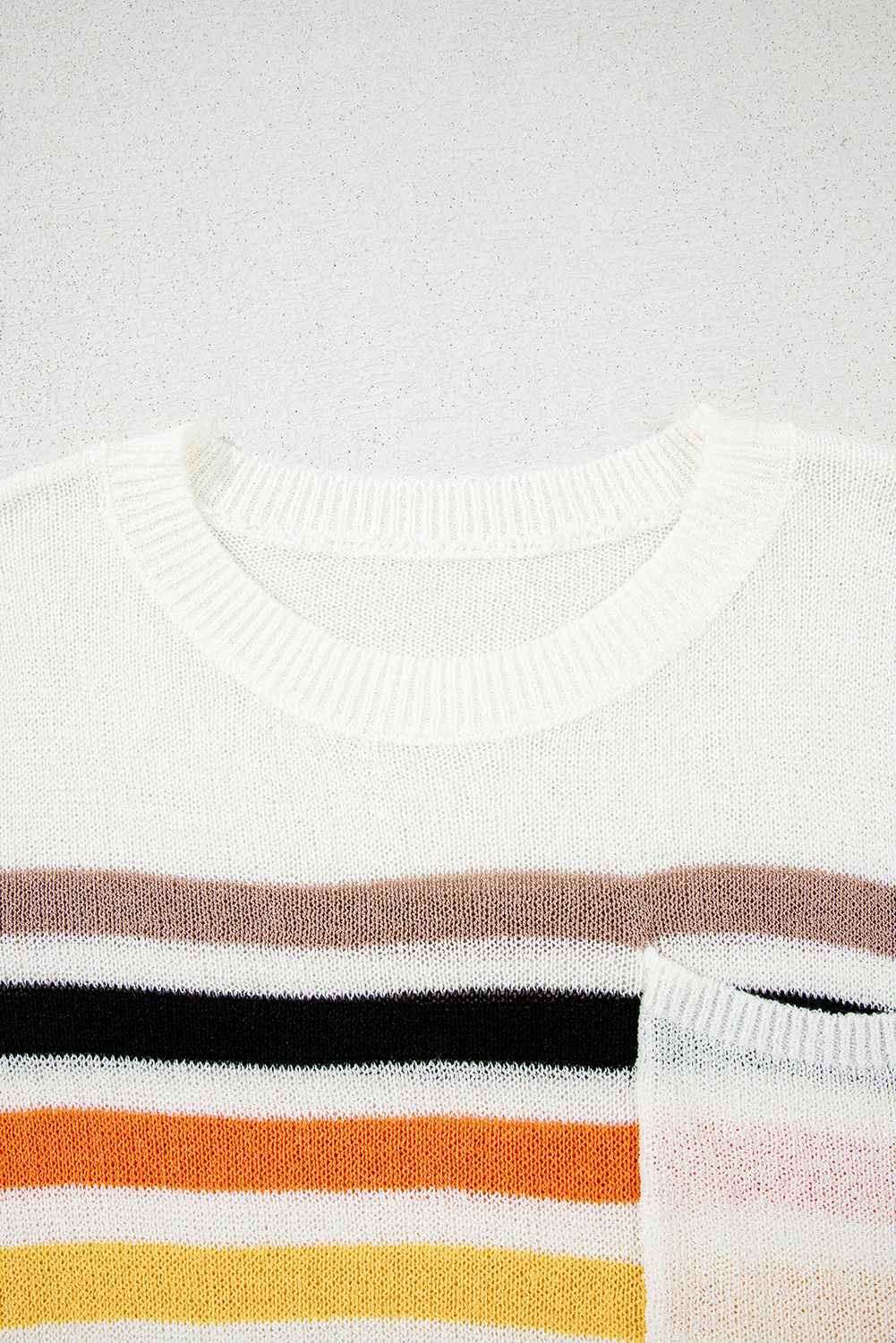 White Striped Pocketed Loose Fit Crewneck Knitted T Shirt - loveforevers