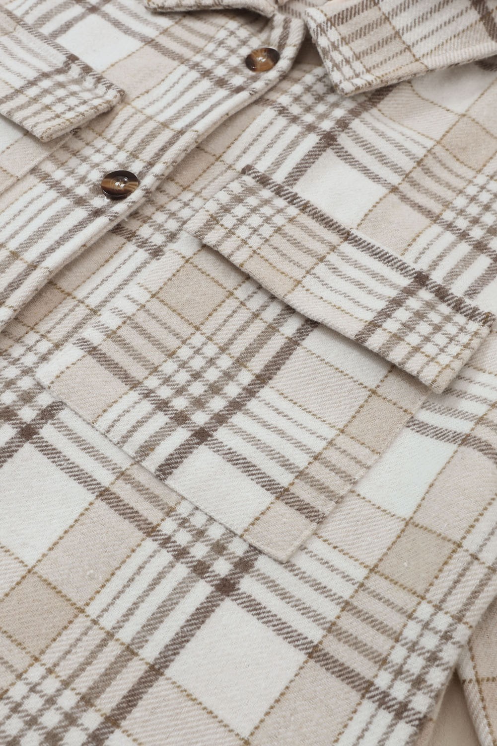 Khaki Plaid Removable Hood Buttoned Shacket - loveforevers