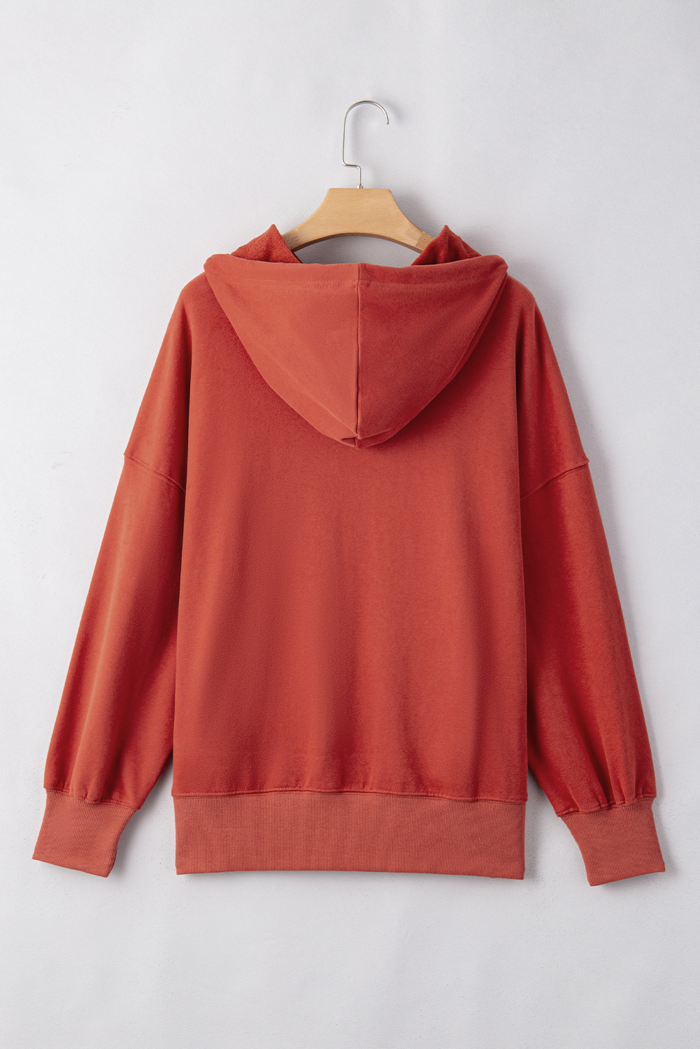 Red Clay Drop Shoulder Pocketed Baggy Drawstring Hoodie - loveforevers