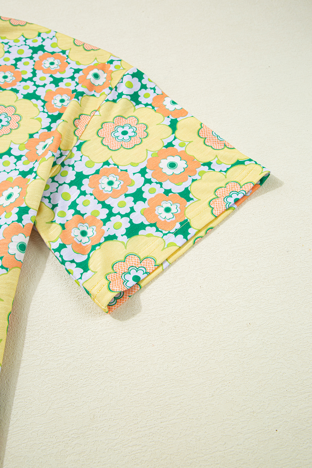 Yellow Summer Flower Printed Drop Shoulder Loose T Shirt - loveforevers
