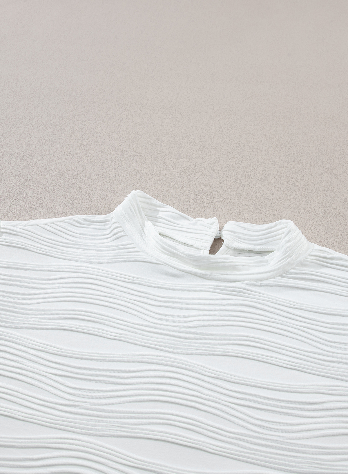 White Wavy Textured Mock Neck Cap Sleeve Top - loveforevers