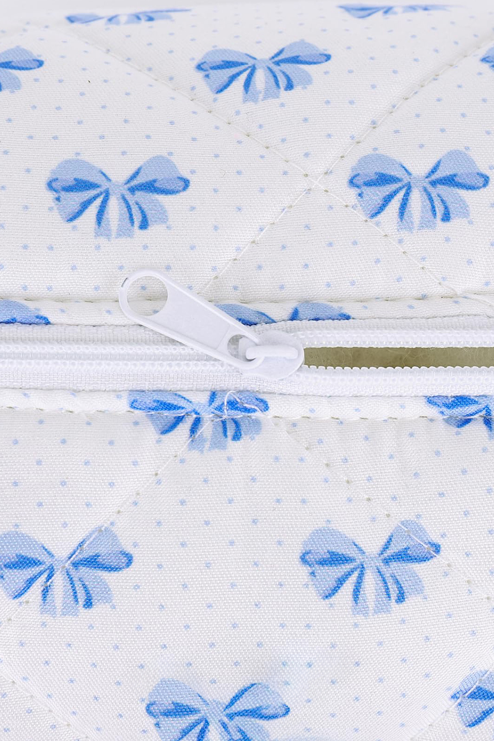 Sky Blue Bow Knot Quilted Zipper Makeup Bag - loveforevers