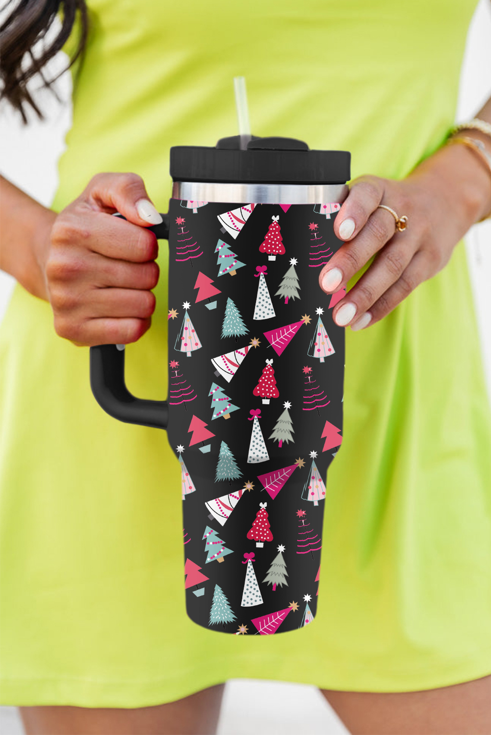 White Cartoon Christmas Tree Printed Thermos Cup 40oz - loveforevers