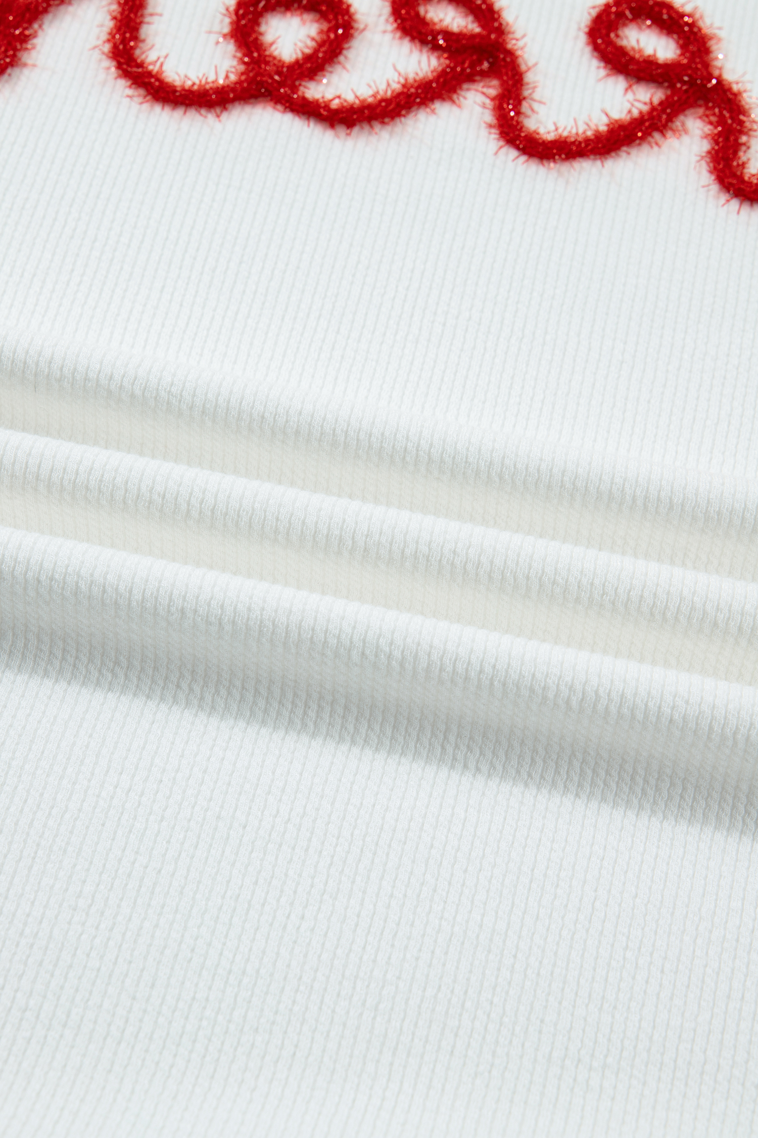 White Merry Tinsel Letter Embroidery Ribbed Drop Shoulder Sweatshirt - loveforevers