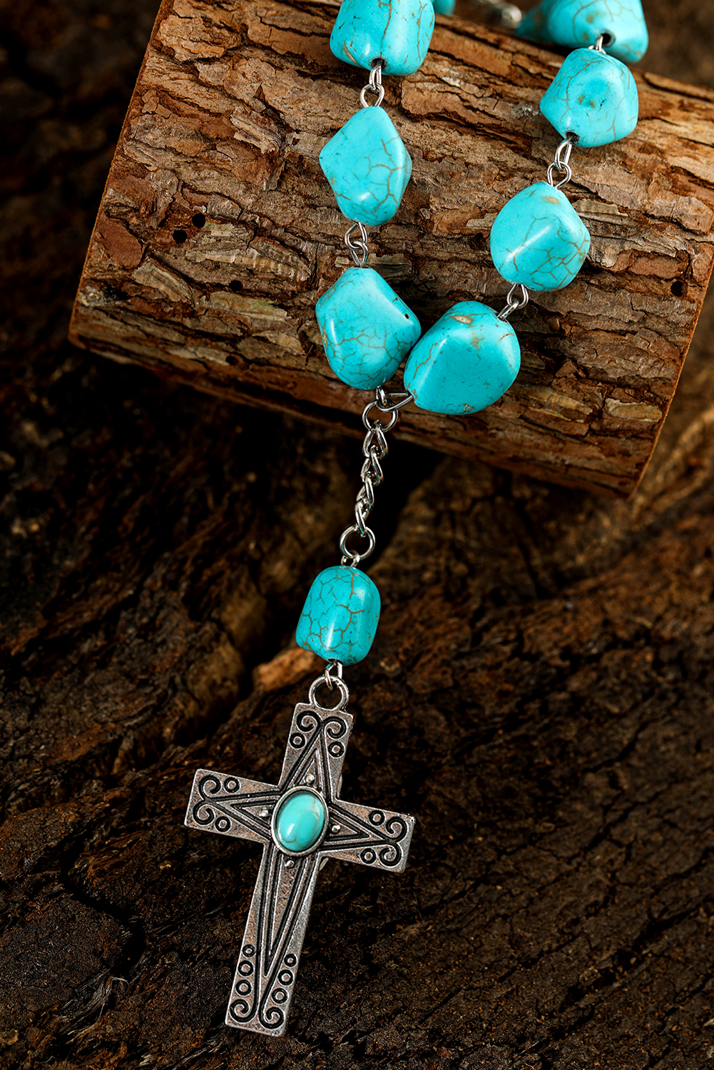 Peacock Blue Turquoise Cross Pendant Necklace - loveforevers