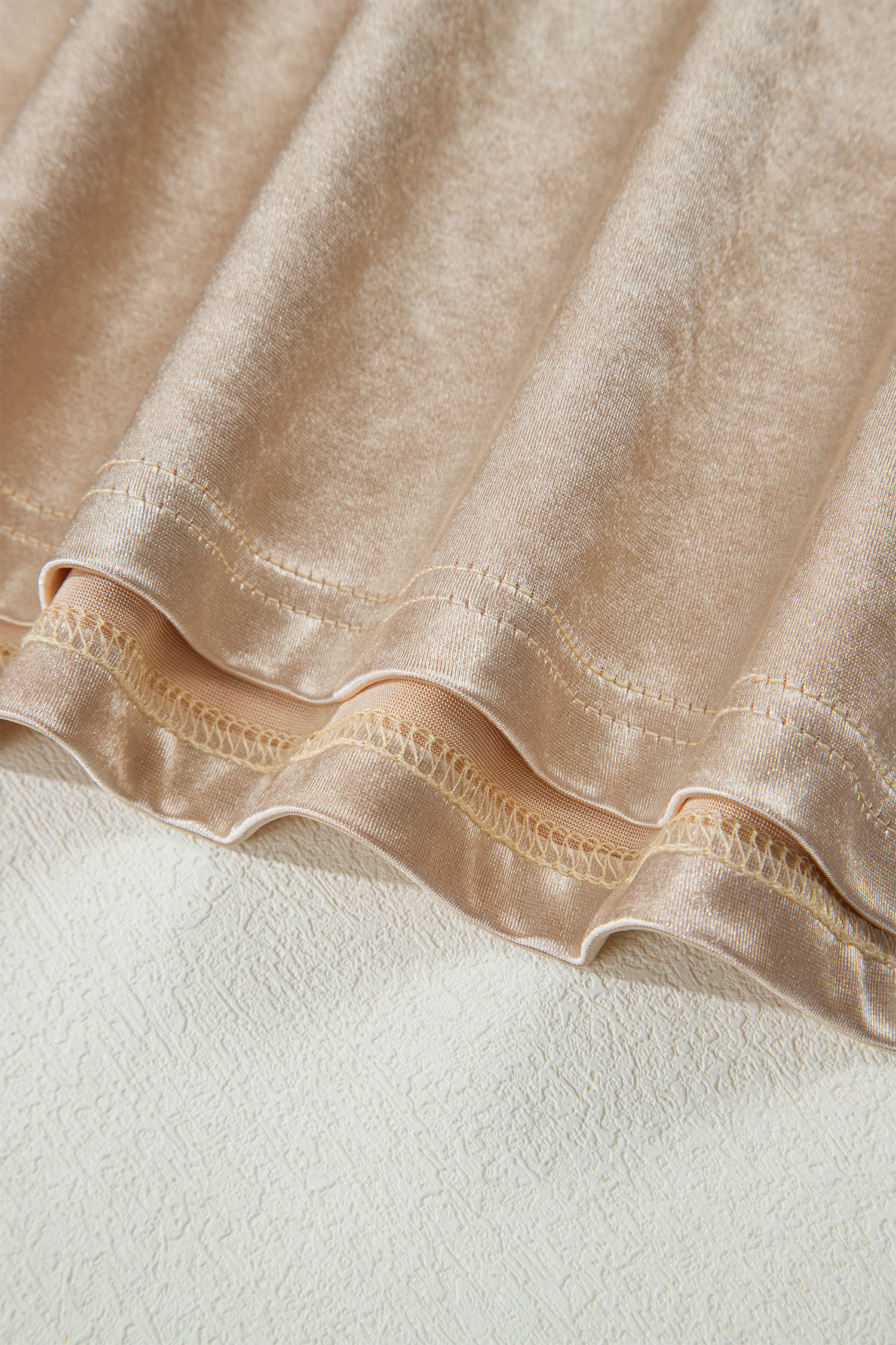 Apricot Metallic Round Neck Smocked Long Sleeve Blouse - loveforevers