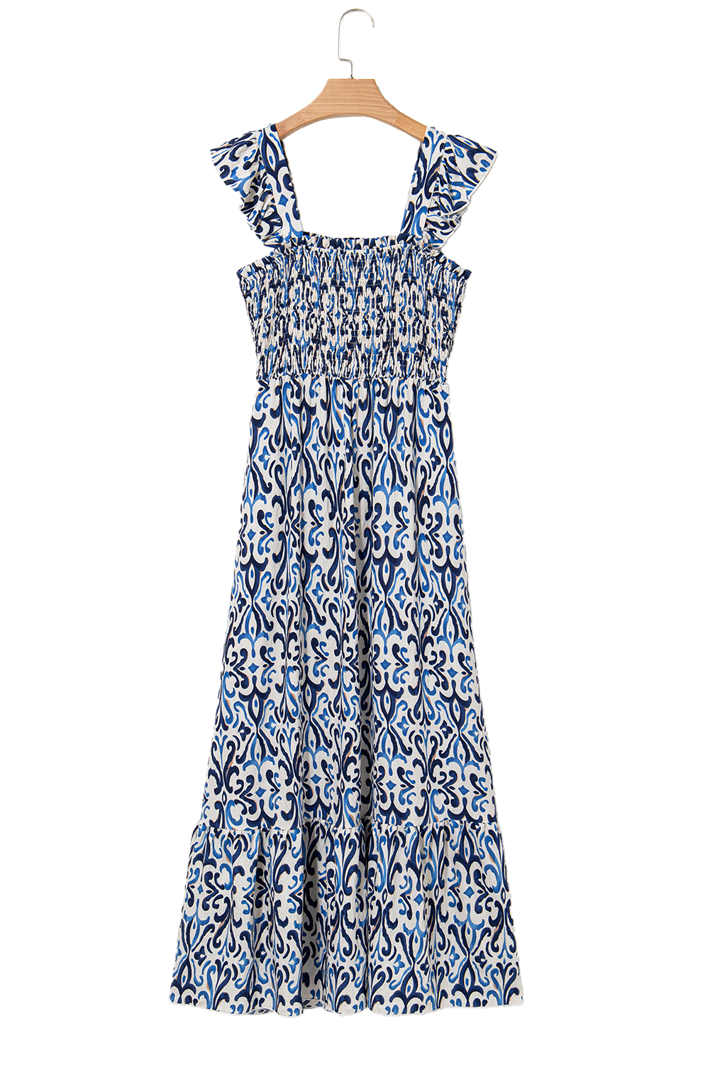 Sky Blue Boho Print Smocked High Waist Maxi Dress - loveforevers