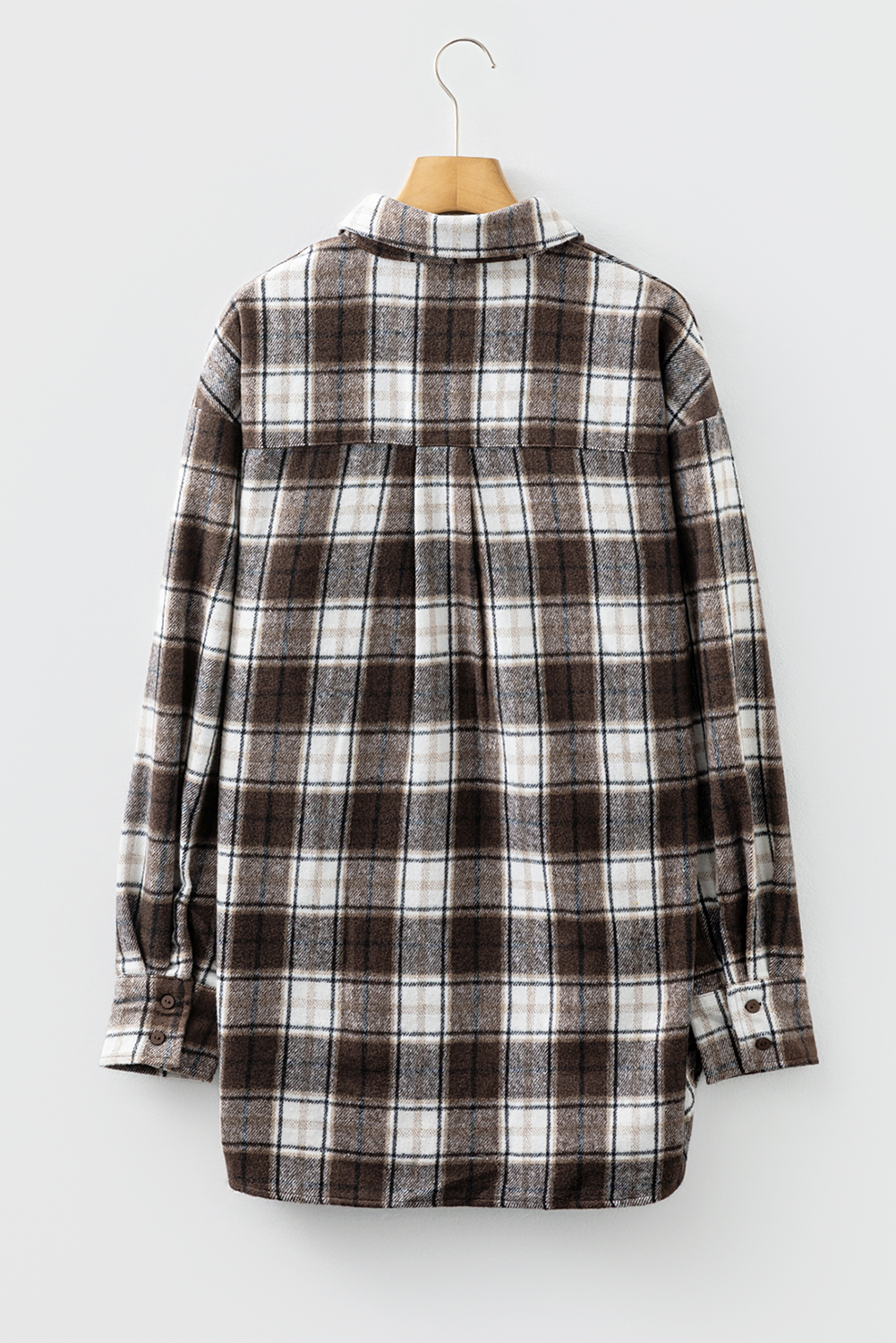Dark Brown Flanel Plaid Single Chest Pocket Boyfriend Shacket - loveforevers