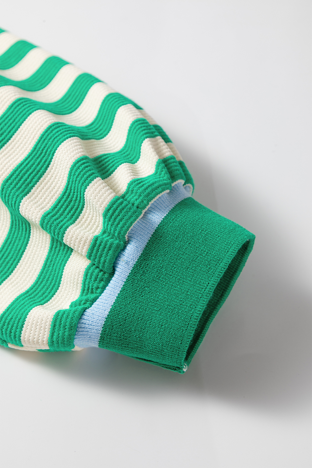 Green Striped Contrast Collar Split Neck Long Sleeve Mini Dress - loveforevers