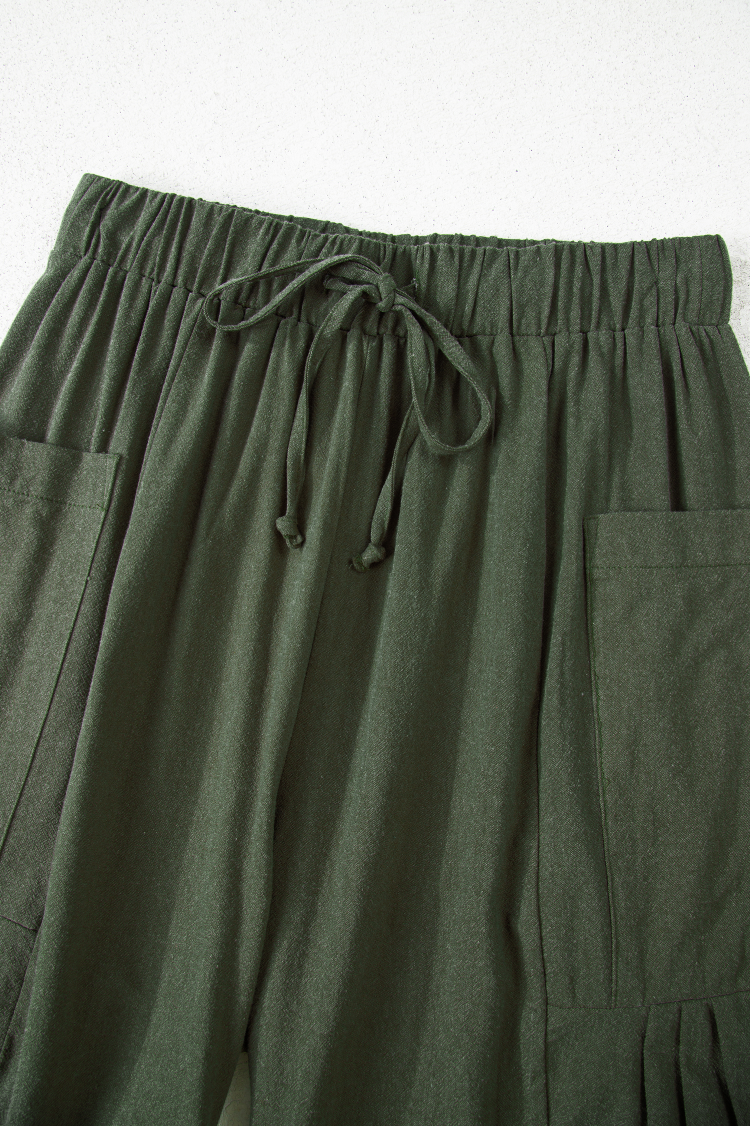 Black Drawstring Elastic Waist Patch Pocket Barrel Leg Casual Pants - loveforevers