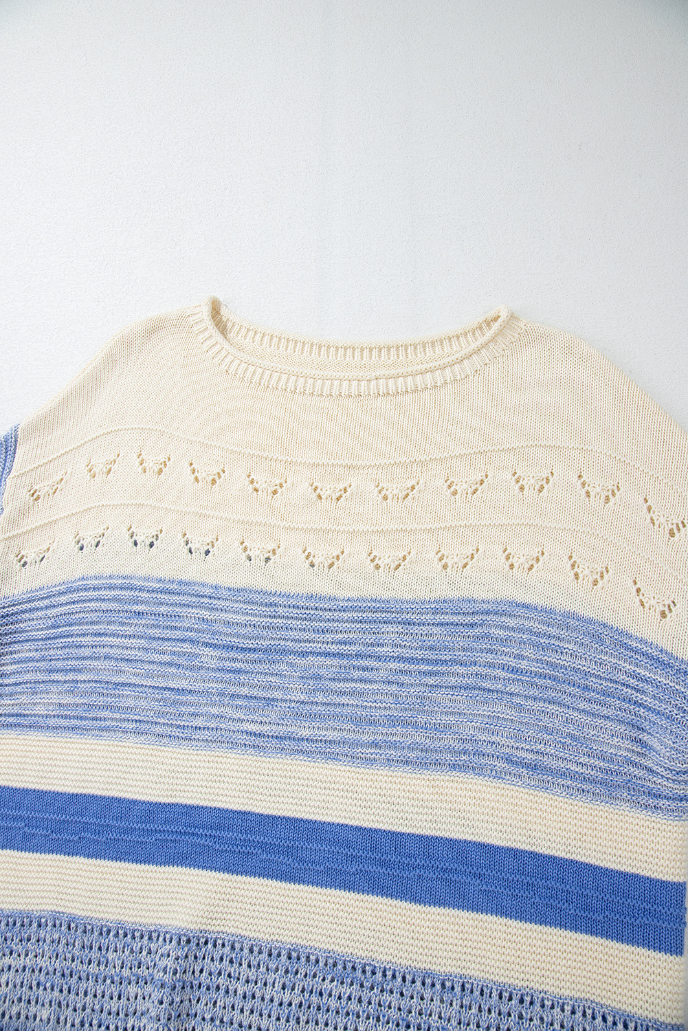 Light Blue Open Stitch Puff Sleeve Sweater - loveforevers