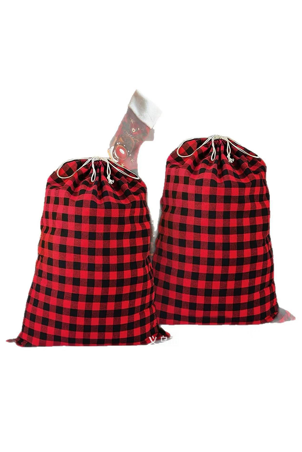 Fiery Red Retro Plaid Reusable Christmas Gift Bag - loveforevers