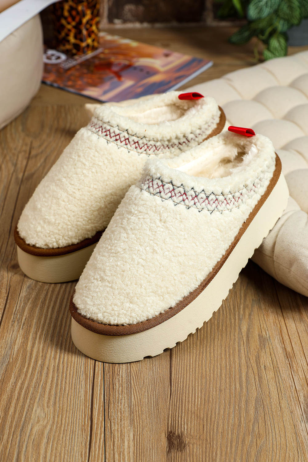 Oatmeal Embroidered Sherpa Plush Thick Sole Snow Boots - loveforevers