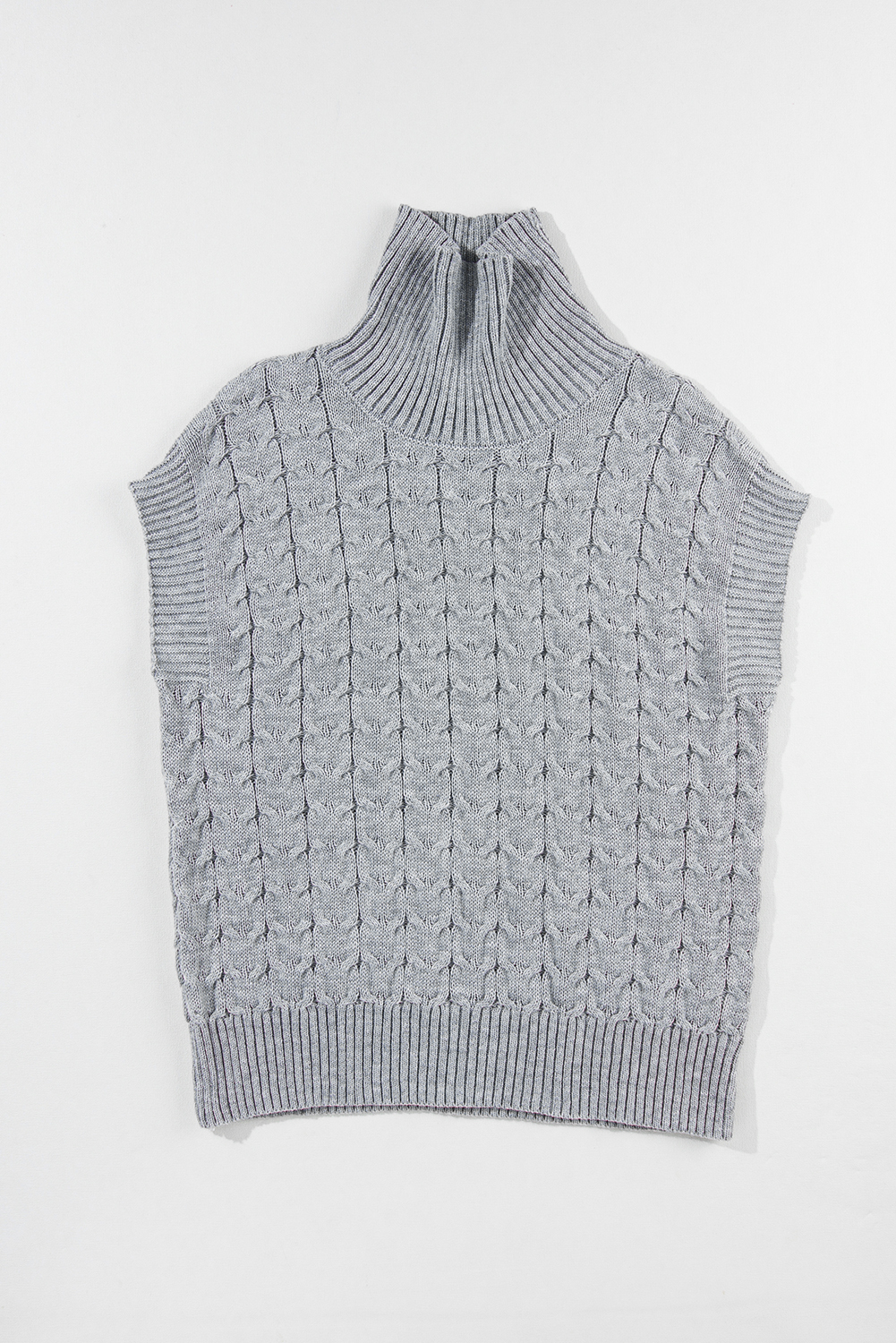 Medium Grey Cable Knit Turtleneck Batwing Sleeve Sweater - loveforevers