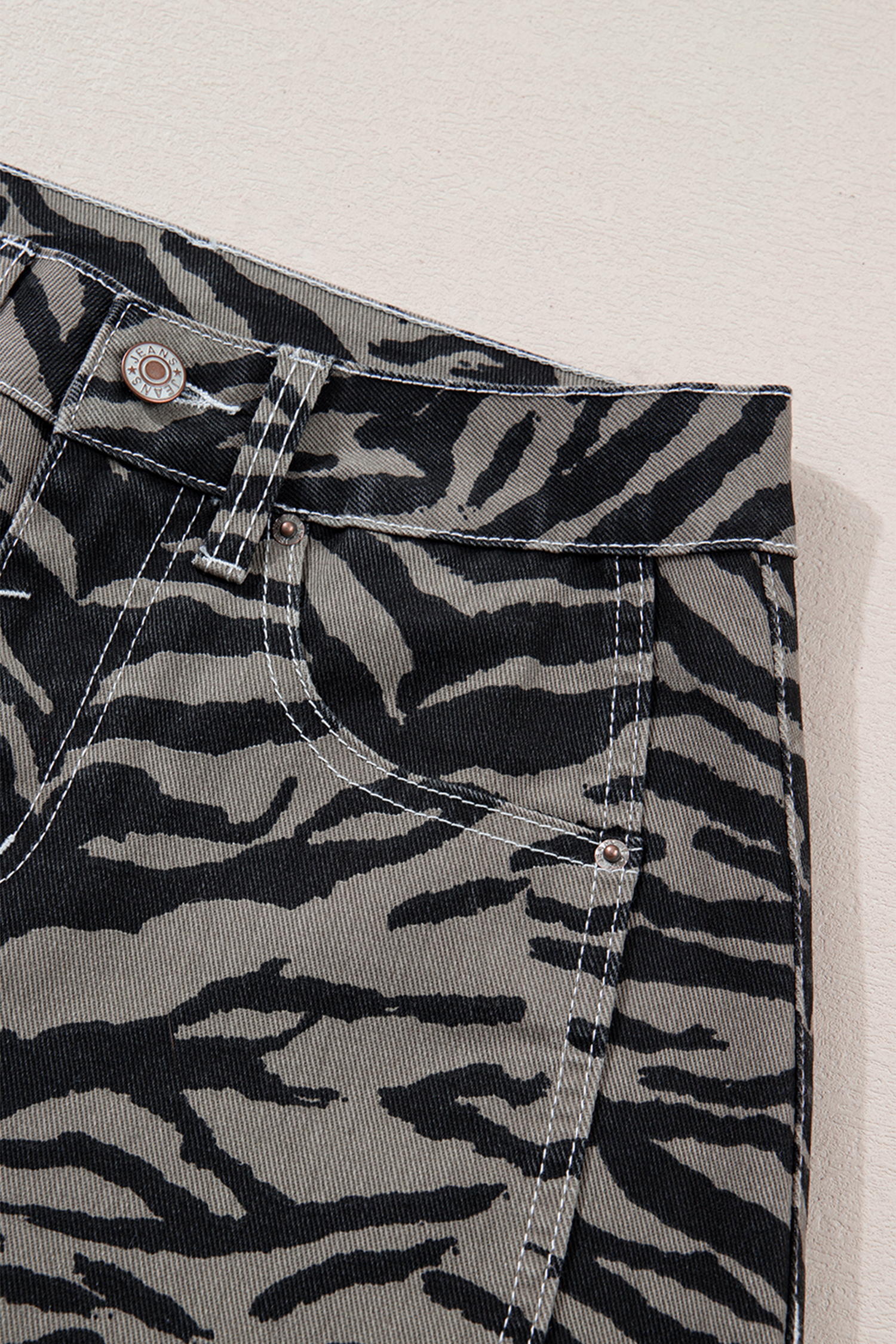 Gray Zebra Stripe Printed Wide Leg Jeans - loveforevers