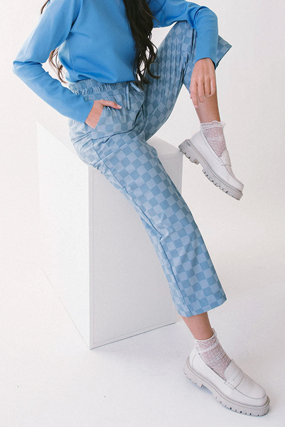 Khaki Checkered Elastic High Waist Loose Casual Pants - loveforevers