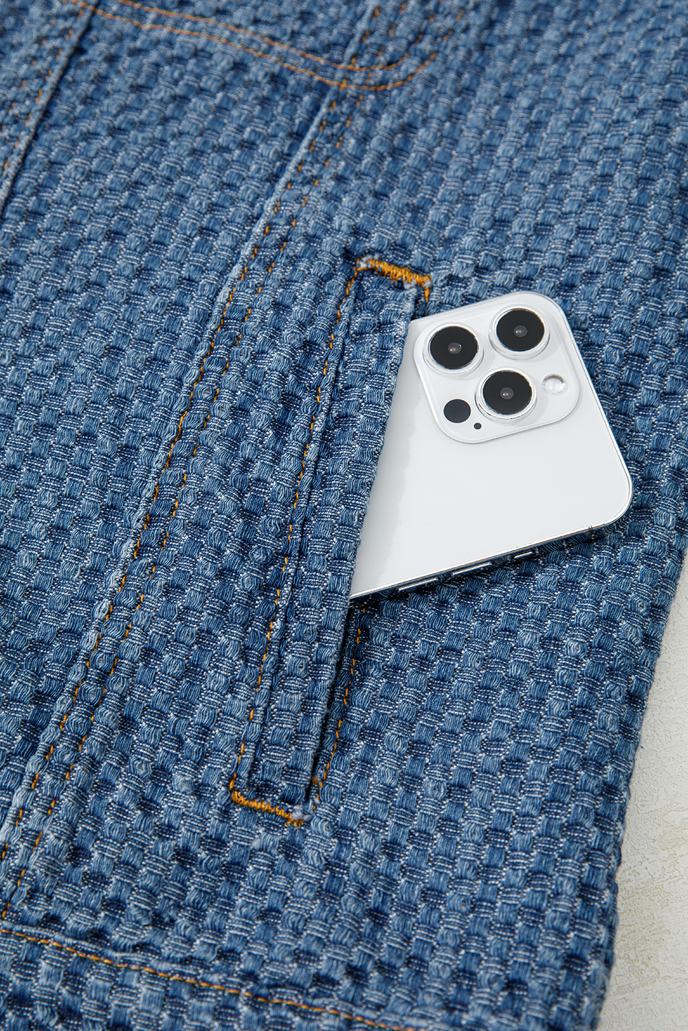 Blue Double Flap Pocket Denim Textured Button Down Jacket - loveforevers