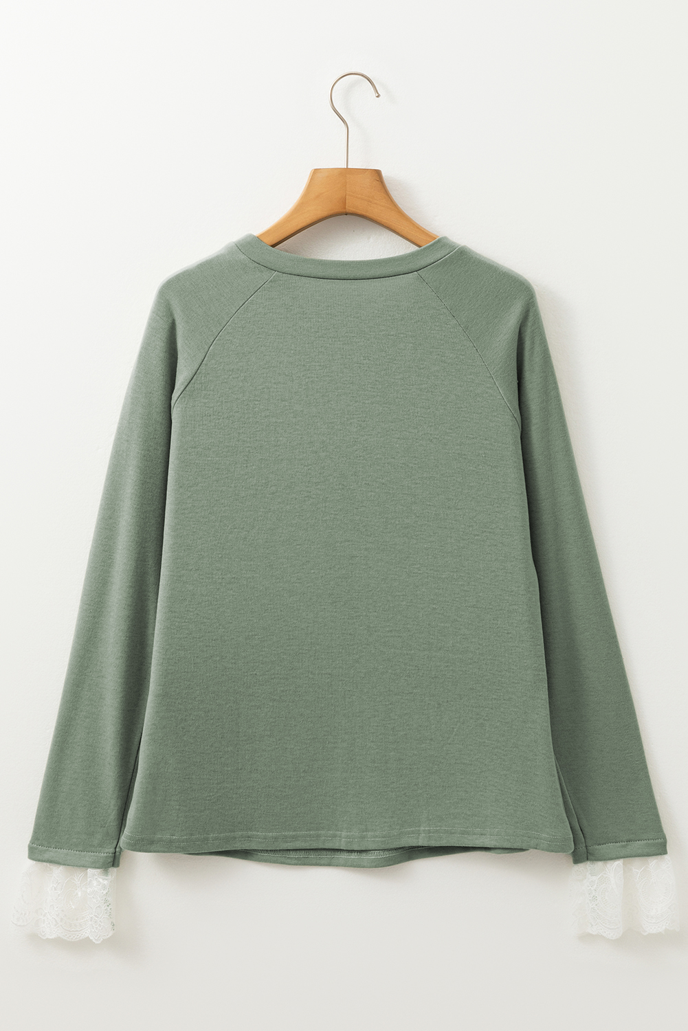 Parchment Seam Detail Lace Contrast Cuffs Raglan Sleeve Top - loveforevers